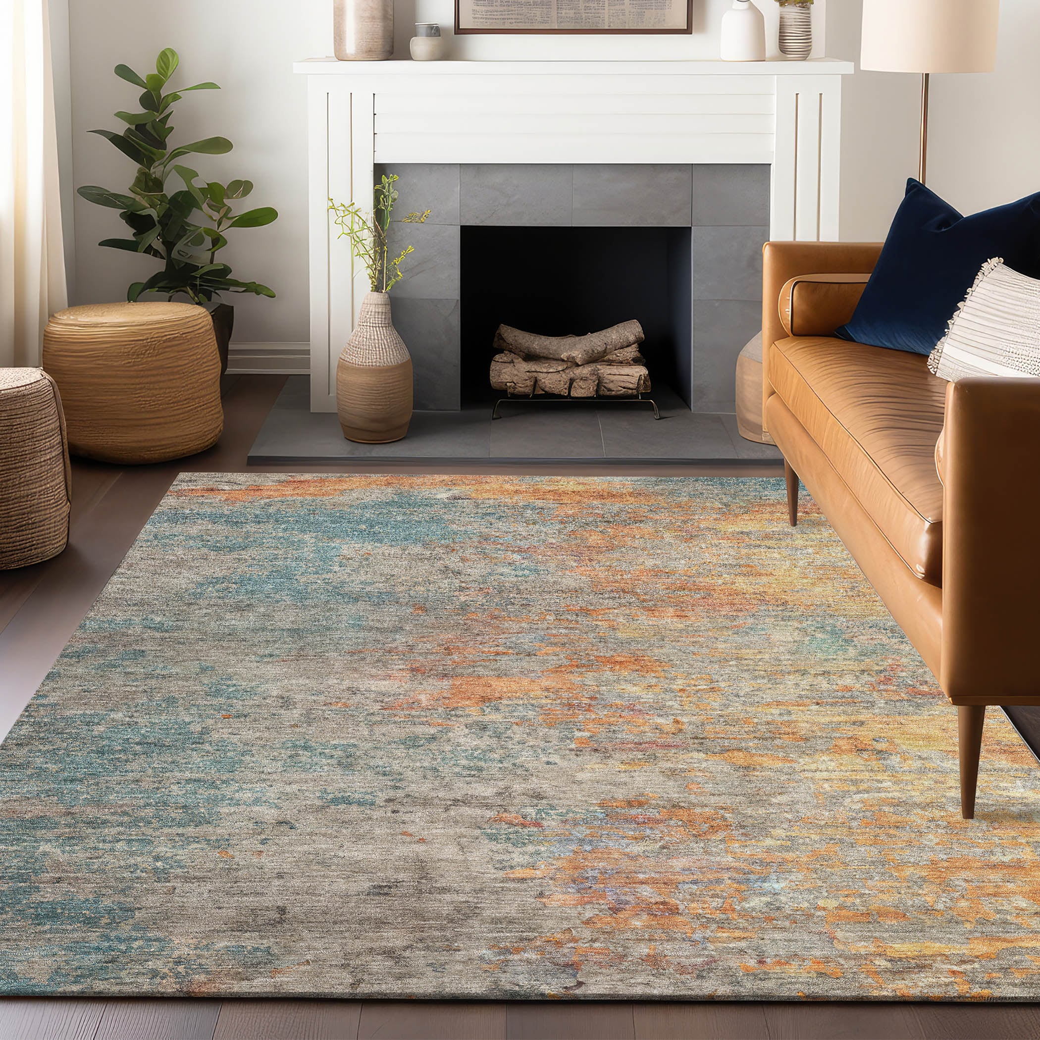 Addison Rugs ACN1298TE10X14 Chantille ACN1298TE 10 x 14 (ft) Polyester Teal Rectangular Indoor/Outdoor Geometric Machine washable Area rug