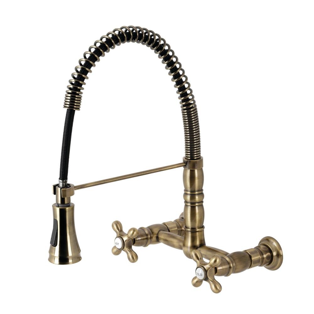 Kingston Brass Heritage Antique Brass Double Handle Wall-mount Pre-rinse  Kitchen Faucet in the Kitchen Faucets department at