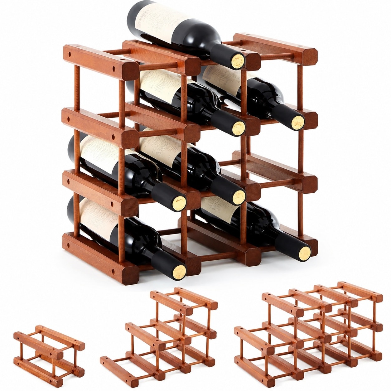 SenQWFa Wooden Wine Rack 12 Bottles Stackable Modular Bottle Holder for ...