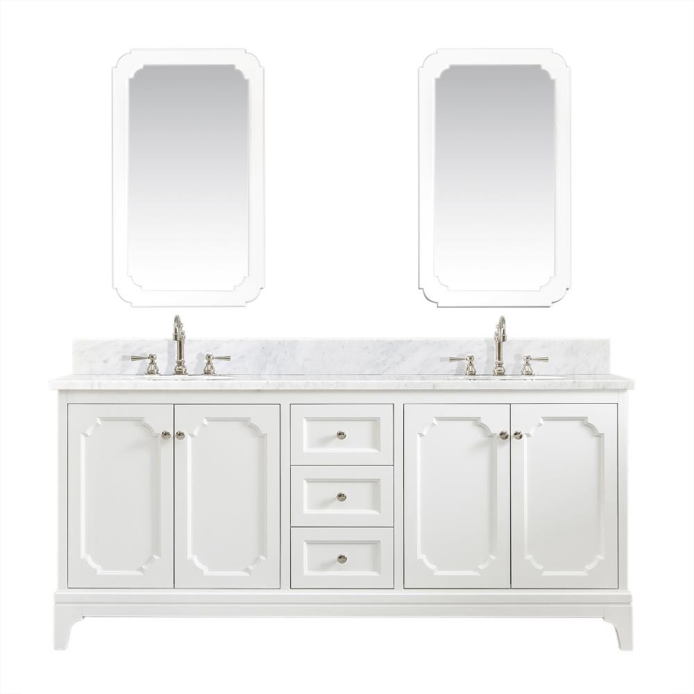 Water Creation Queen 72 In Pure White Undermount Double Sink Bathroom Vanity With White Natural 