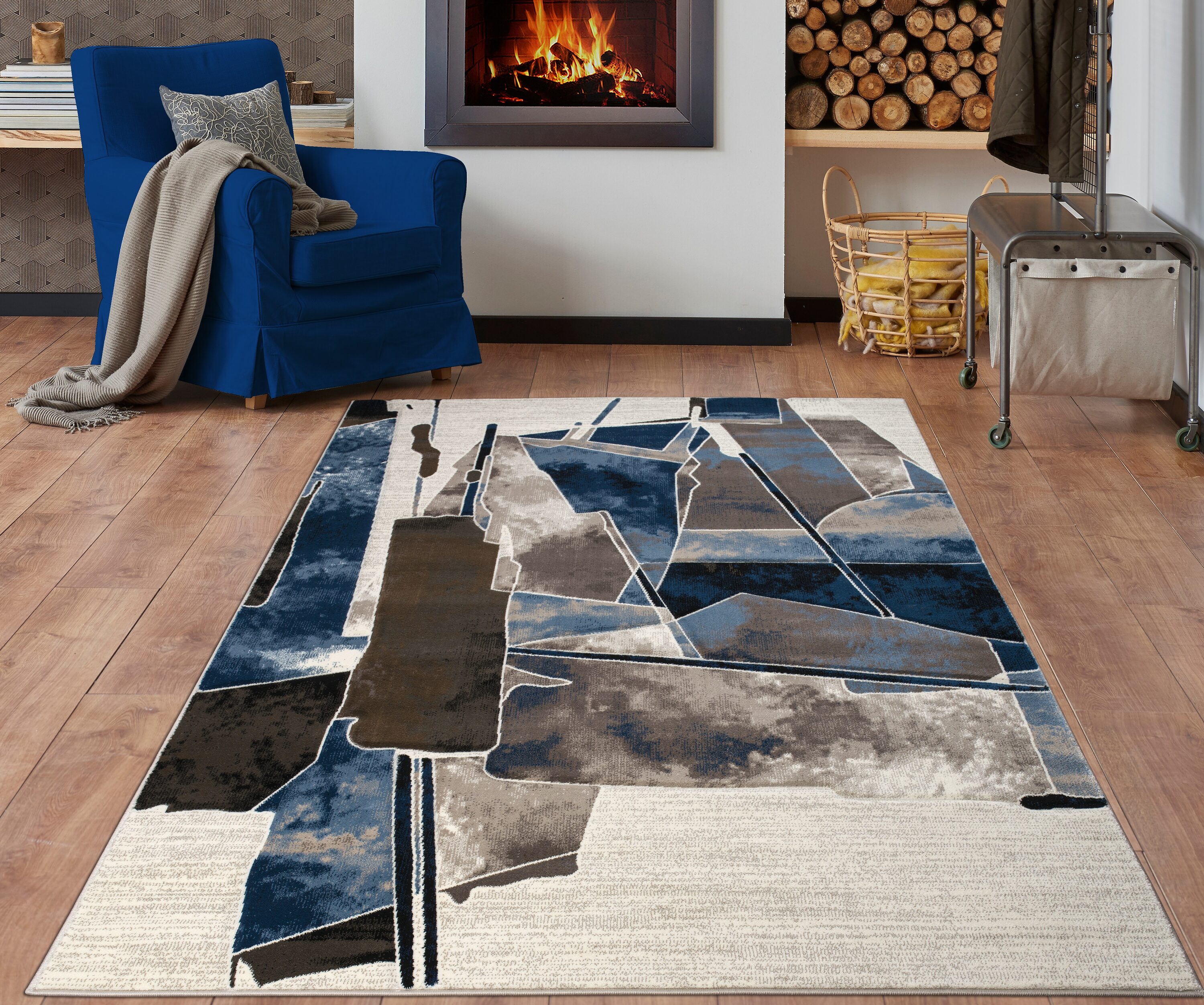 MDA Rugs RD2923 Rhodes 2 x 3 (ft) Polypropylene White, Blue and Brown Rectangular Indoor Abstract Area rug