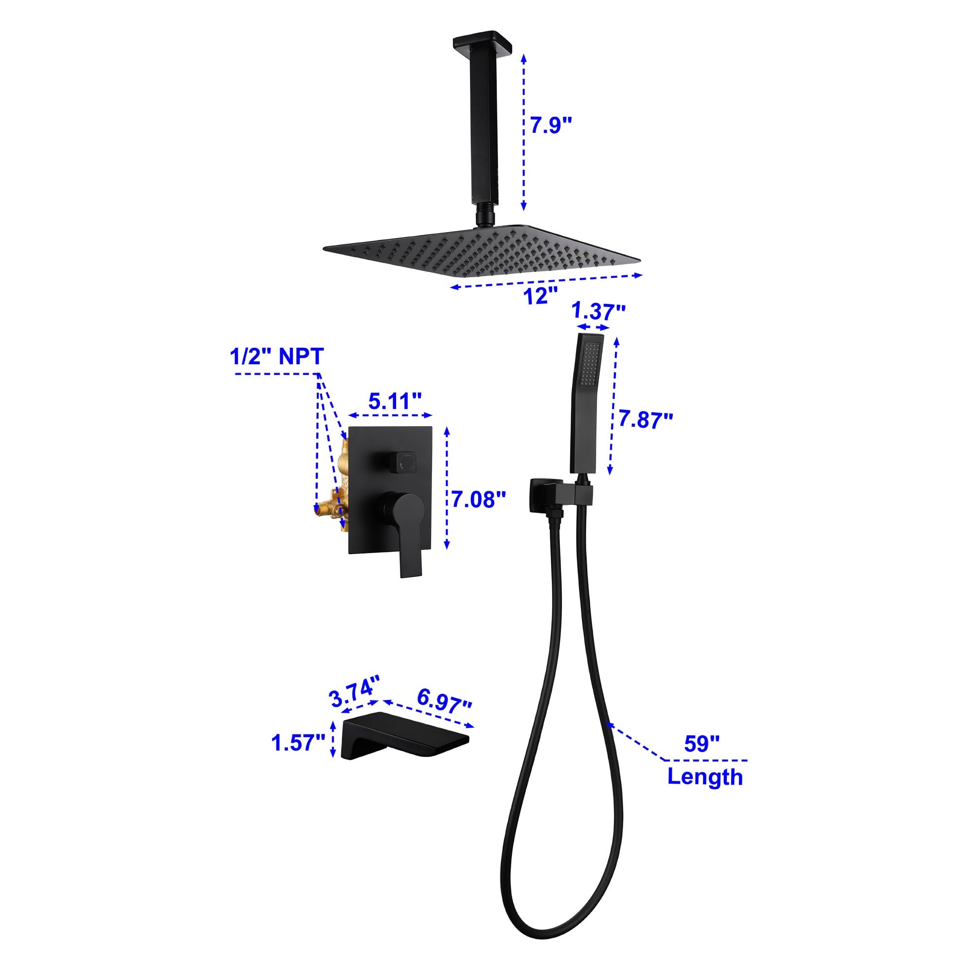 WELLFOR SPA-88017B-12 Showerhead-Bar-Panels - View #8