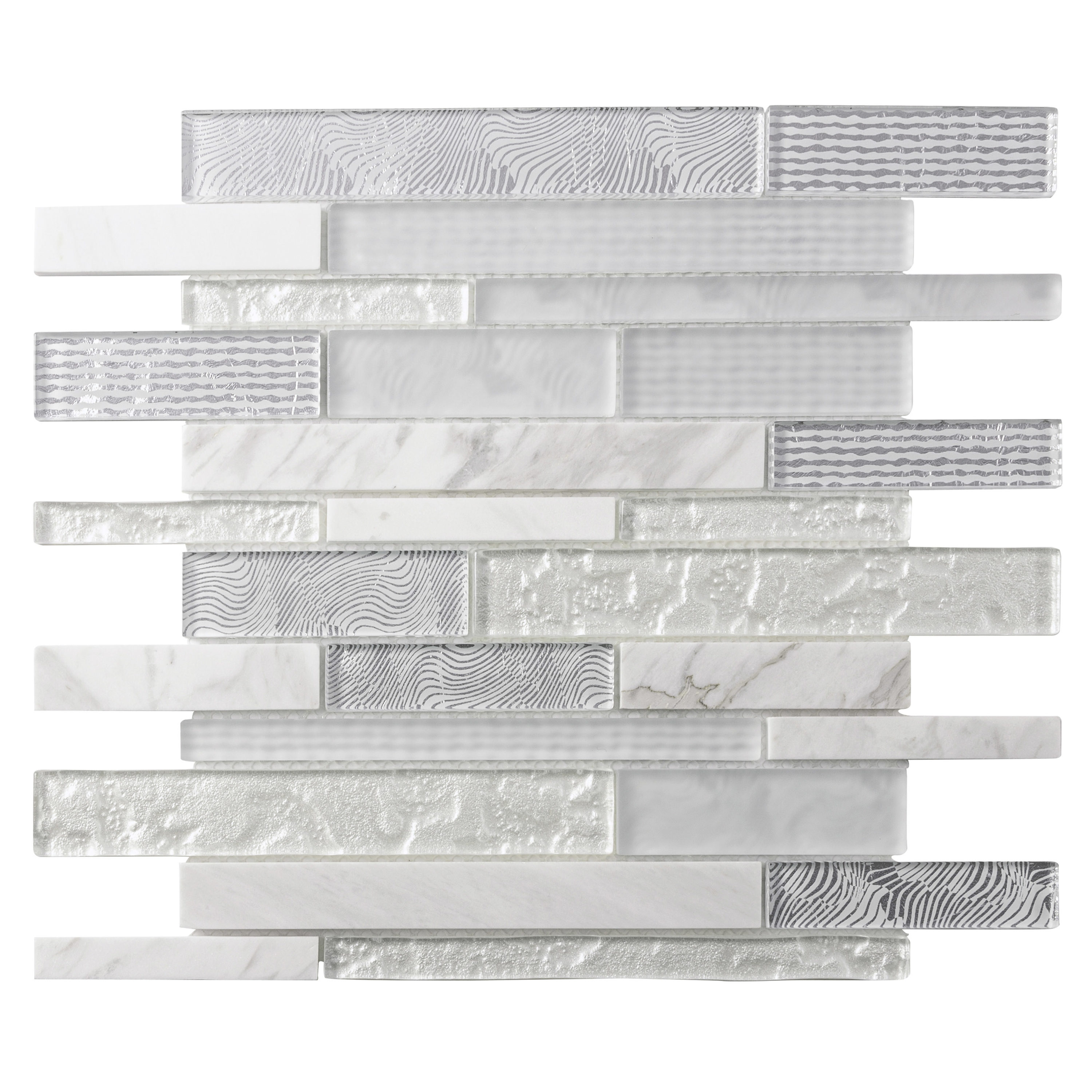 Apollo Tile (Sample) Wall Tile White 4-in x 6-in Multi-finish Glass/Metal/Stone Marble Linear Mosaic Wall Tile