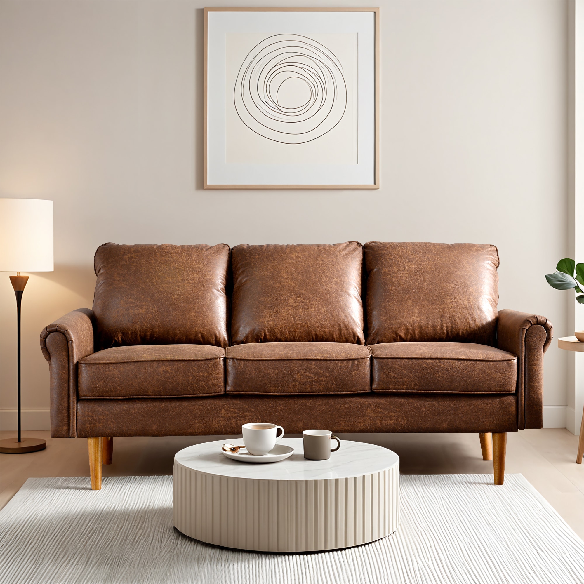 Pouuin SAST8 73-in Casual Dark Brown Sofa