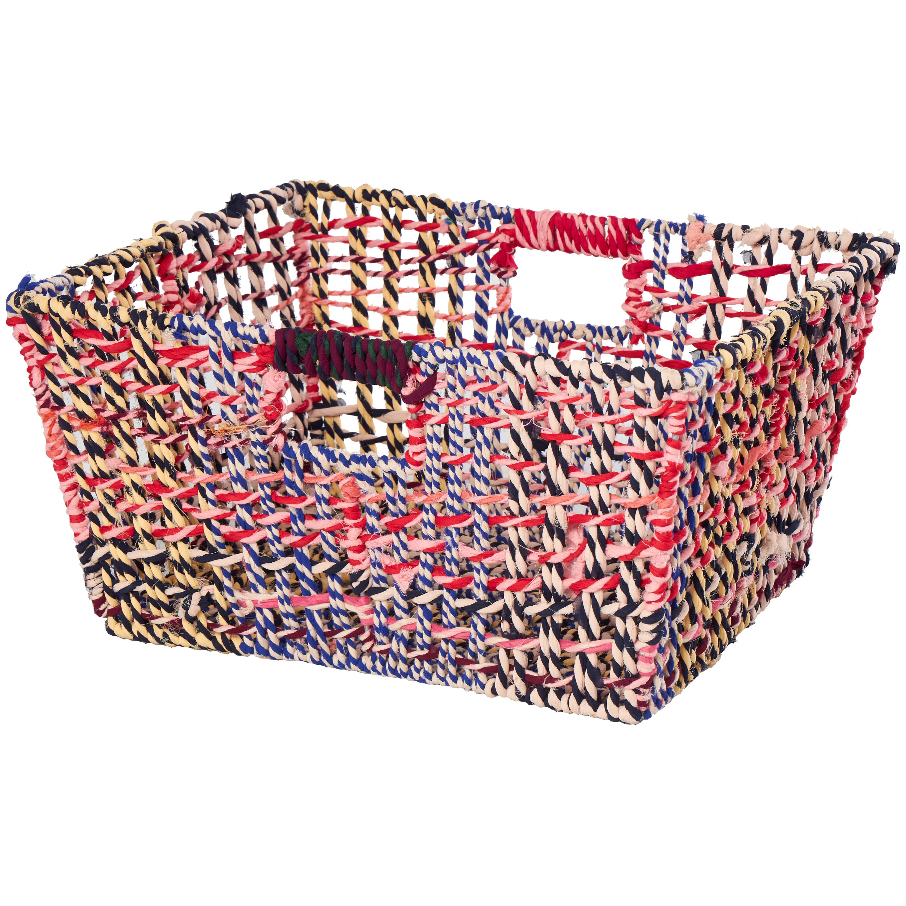 Grayson Lane 82631 16-Inches W x 10-Inches H x 18.8-Inches D Multi Colored Handmade with Handles Cotton Stackable Basket