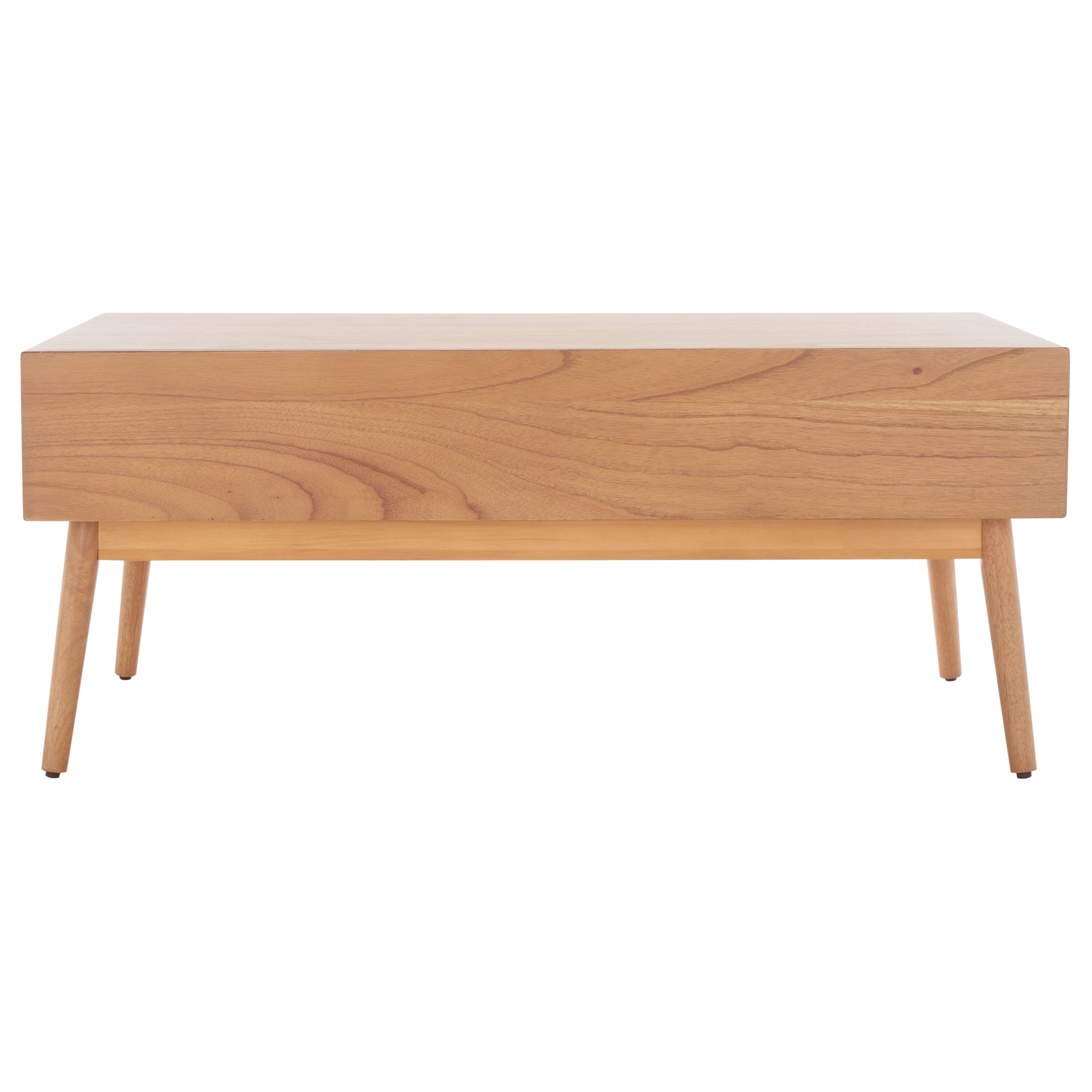 Natural Wood Rectangular Coffee Table with Woven Storage Drawers