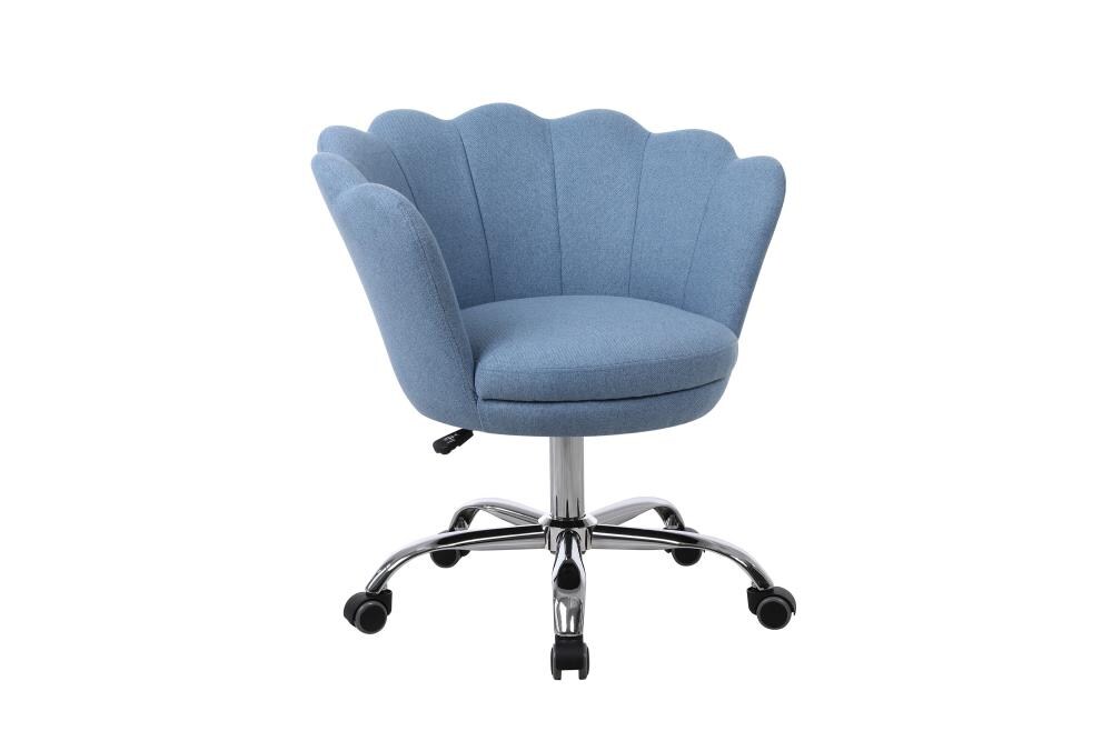 Blue Velvet Swivel Office Desk Chair Gold Base Wheels