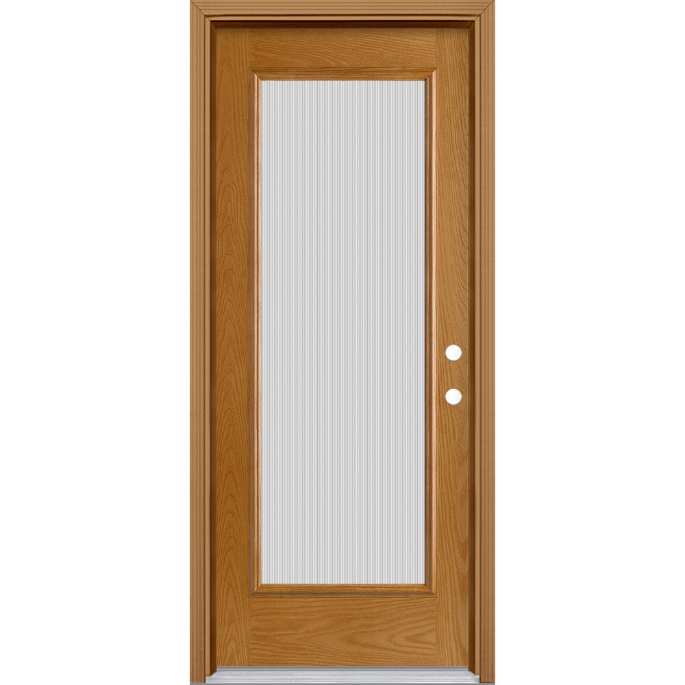 Masonite 629693 32-in x 80-in x 4-9/16-in Fiberglass Full lite Left-hand inswing Oakcrest Stained Prehung Front Door with Brickmould Insulating core