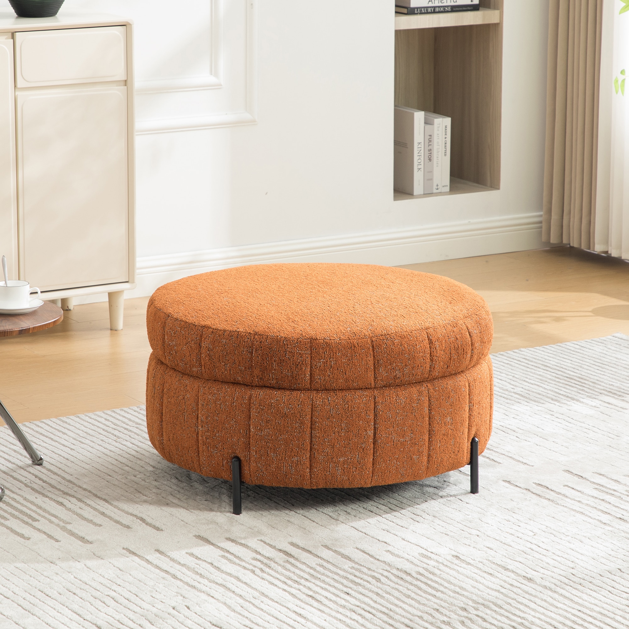 Aortzio Casual Orange Chenille Oval Storage Ottoman