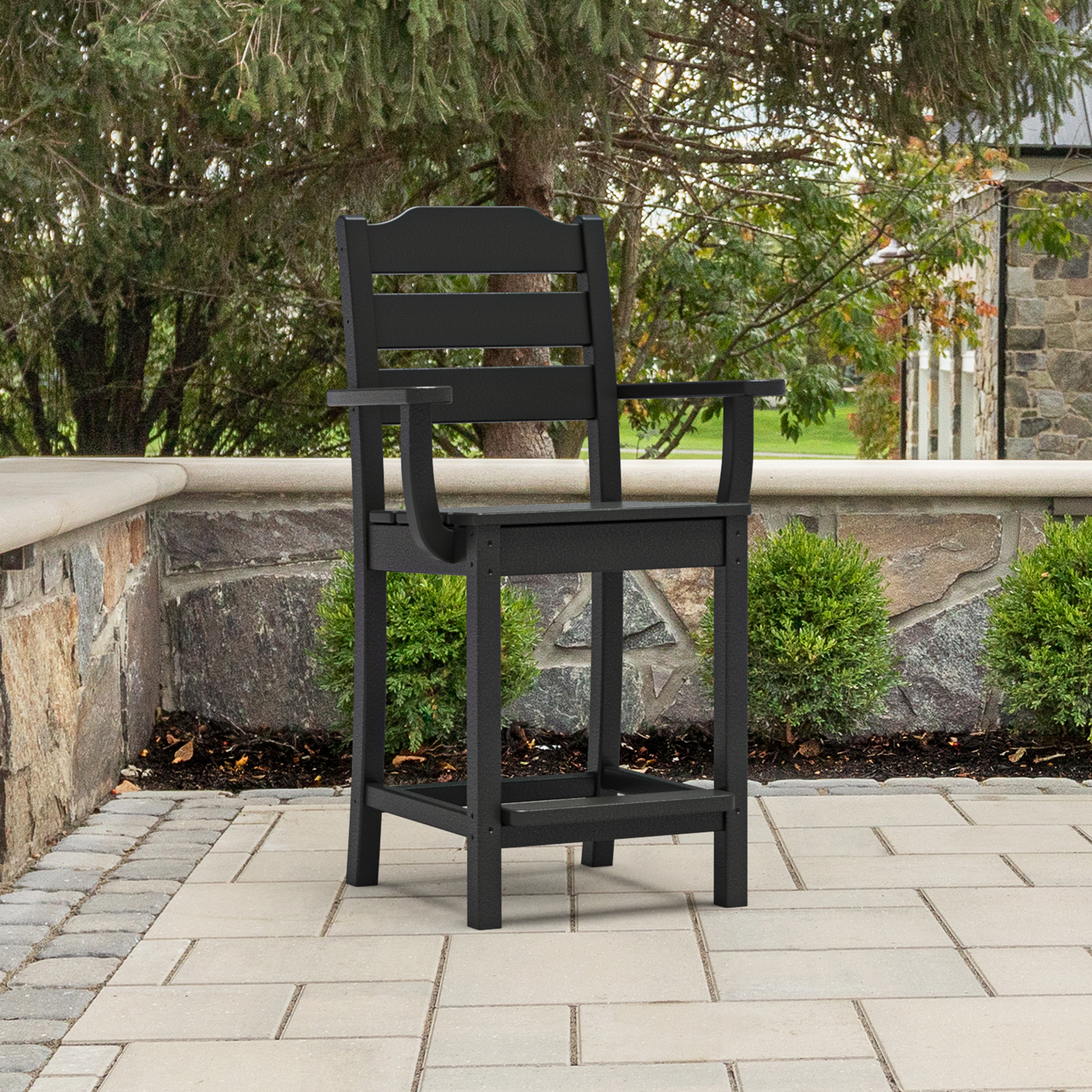 POLYWOOD ARTLD201BL Oakport Black HDPE Frame Stationary Dining Chair with Slat Seat