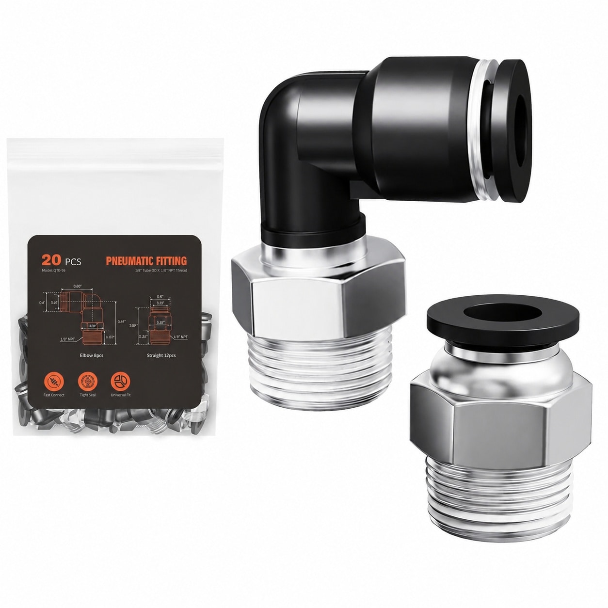 AKSCYZM 1/8 OD by 1/8 NPT Thread Push to Connect Fittings Kit 20 Pieces ...