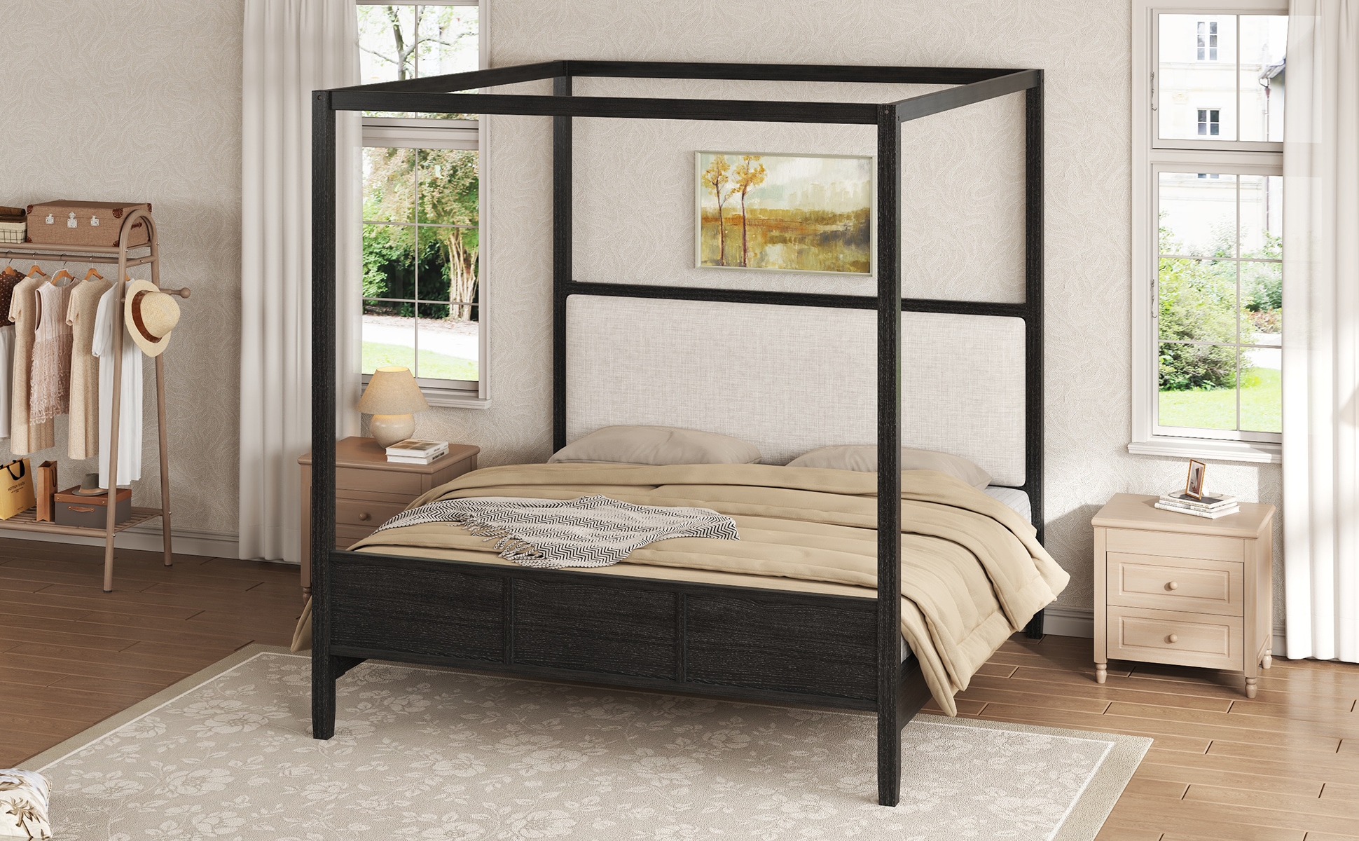 Christopher Knight Home King Size Wooden Canopy Platform Bed with ...