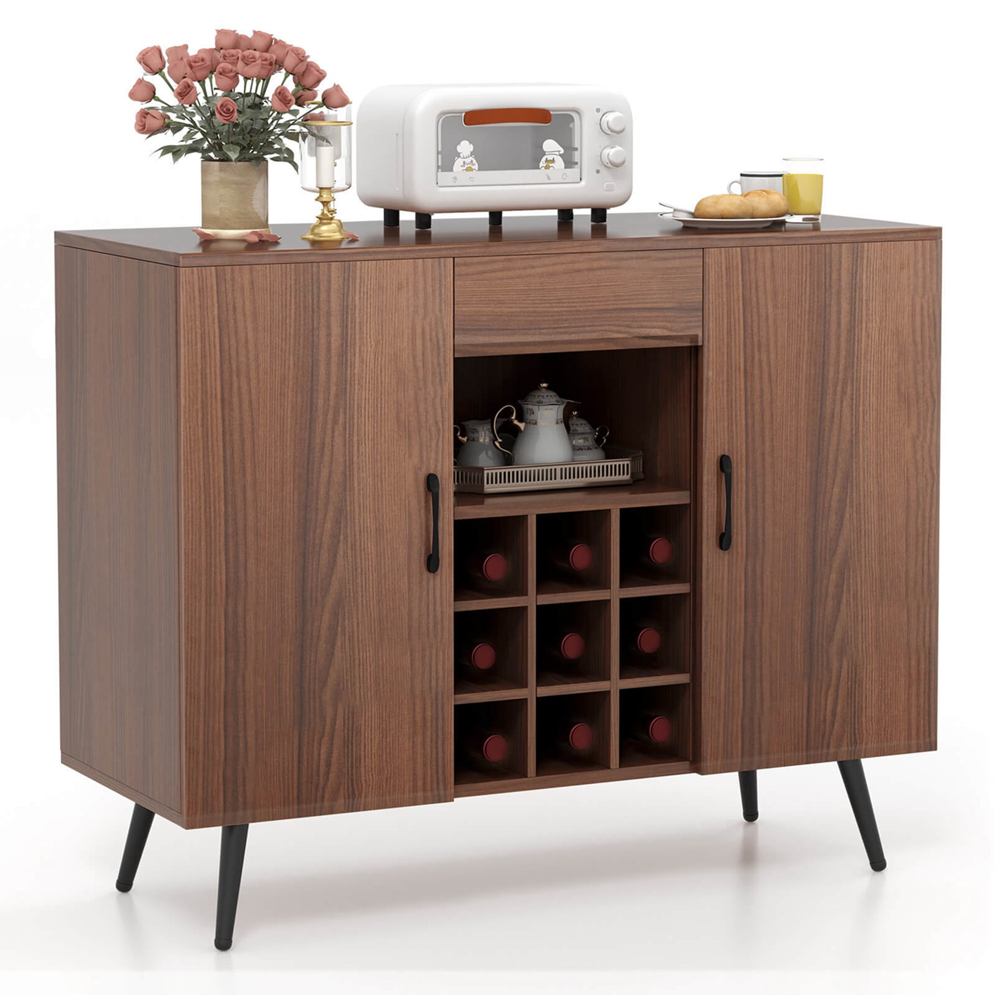 Goplus LWS00463 16-Inches W x 31-Inches H MDF Walnut Freestanding Utility Storage Cabinet