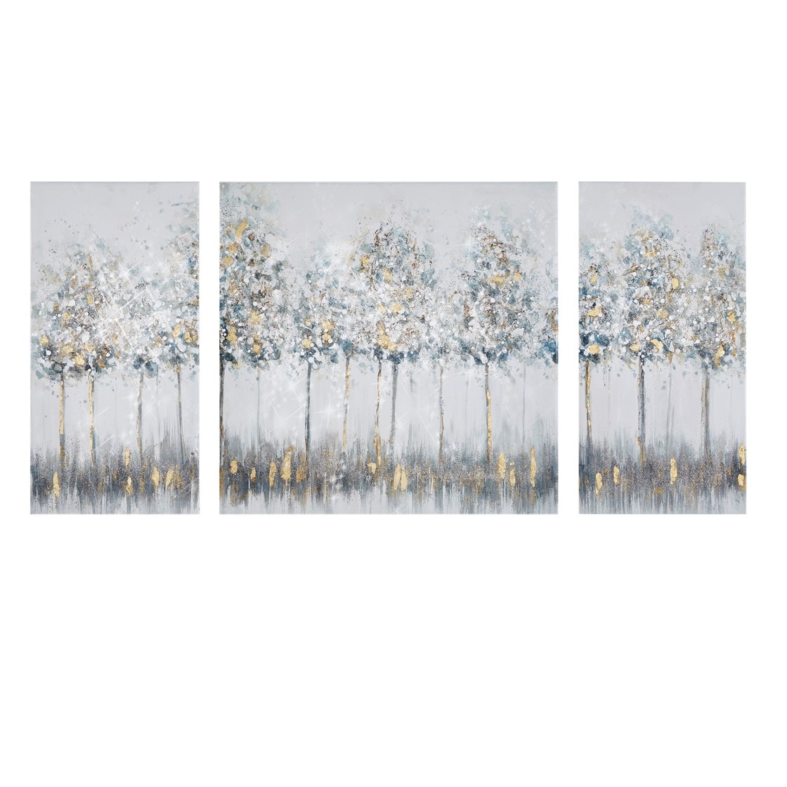 Gracie Mills GRACE-6220-C59PM Aimee Abstract Blue and Grey Landscape Gold Foil Triptych Canvas Set