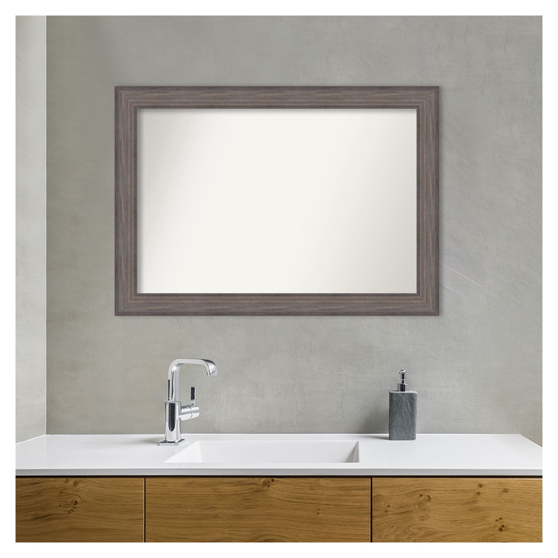 41" x 29" Brown Wood Rectangular Bathroom Vanity Mirror