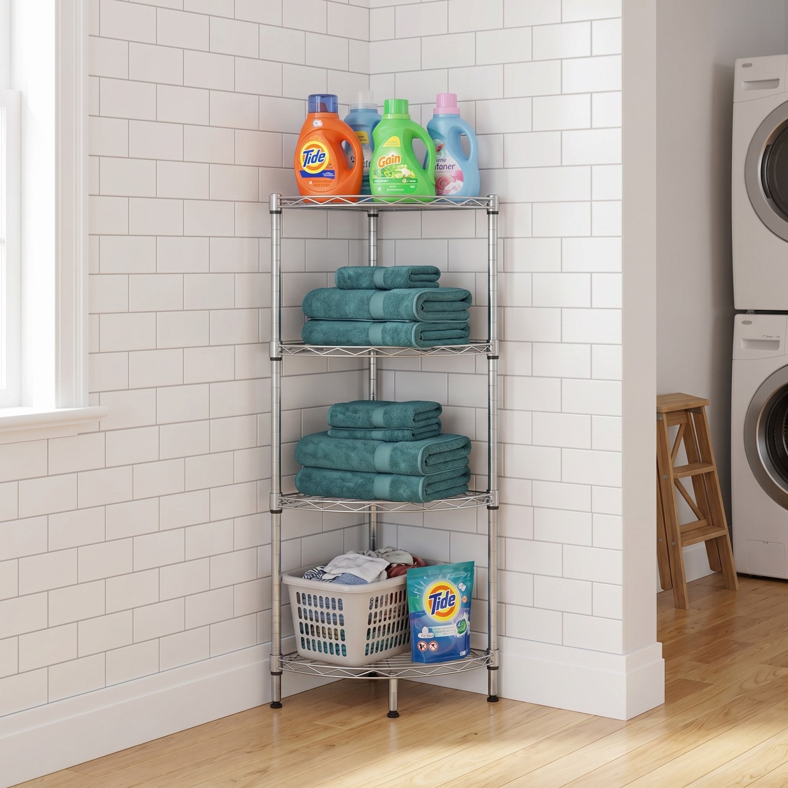 GlasFlength -  35 Inch Fan-Shaped Steel 4-Tier Freestanding Shelving Units Utility Storage Shelve...