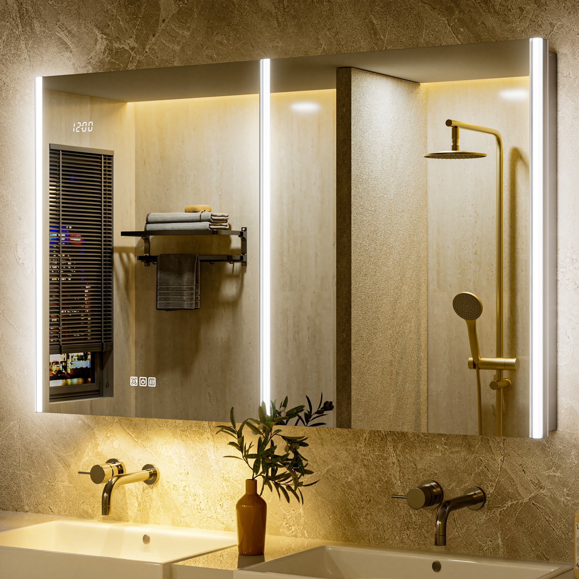 QueenFun MCAL4830 Aura 48-in x 30-in Lighted LED Fog Free Surface/Recessed Mount Silver Mirrored Rectangle Soft Close Medicine Cabinet