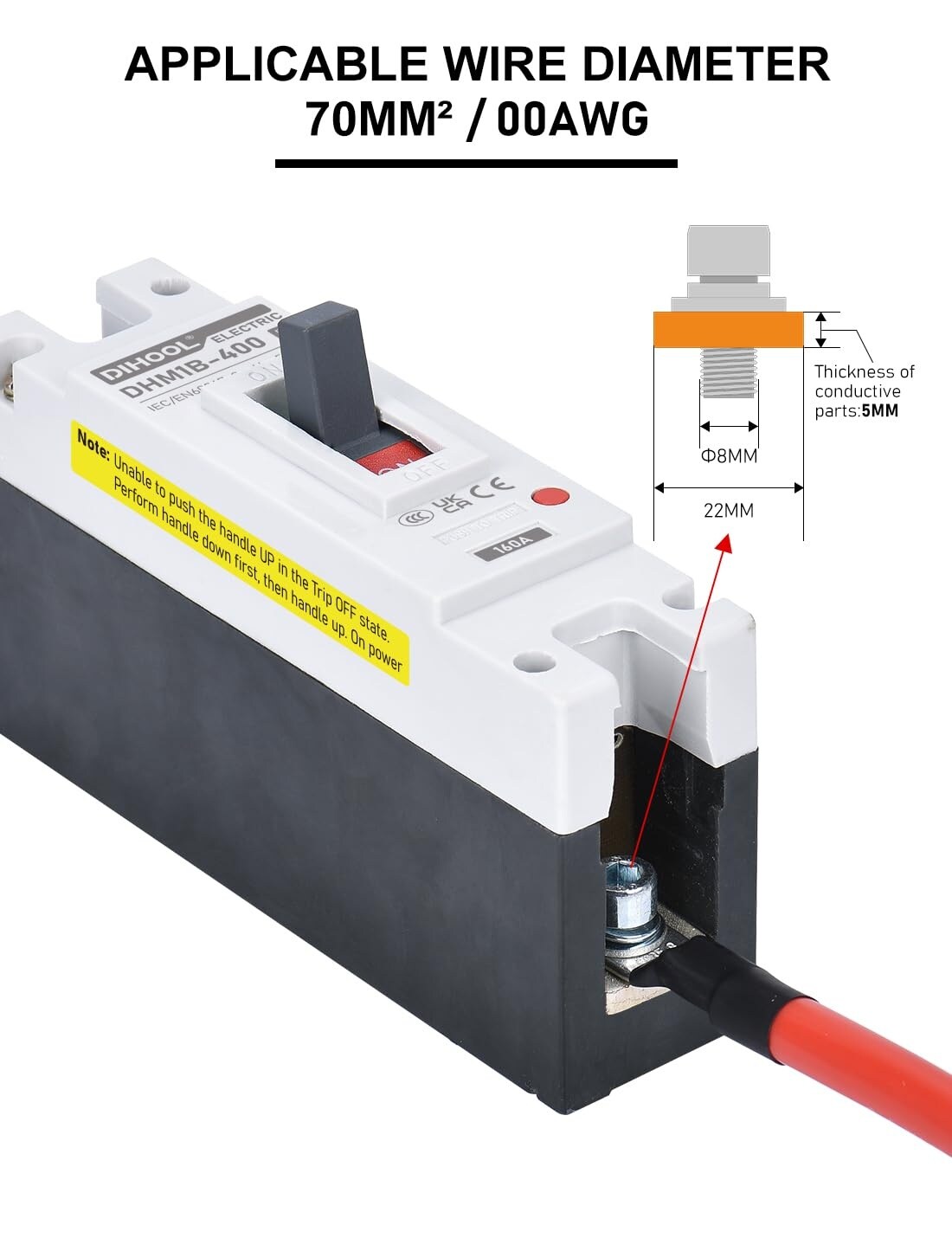 Etokfoks 160 Amp DC Main Circuit Breaker 500 Volt Thermal Magnetic Trip ...