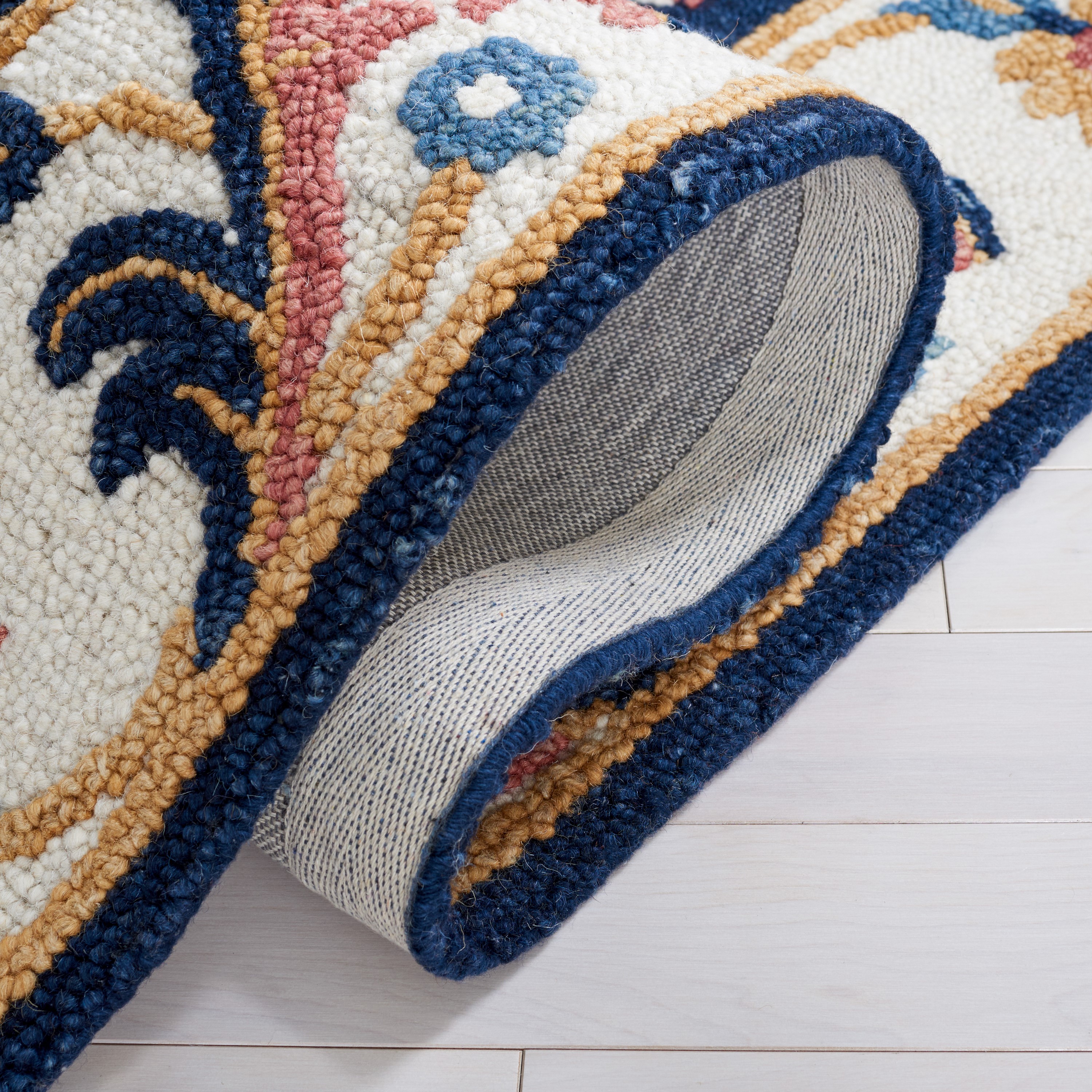 Handmade Tufted Wool Blossom Area Rug - 3' x 5' Blue/Ivory