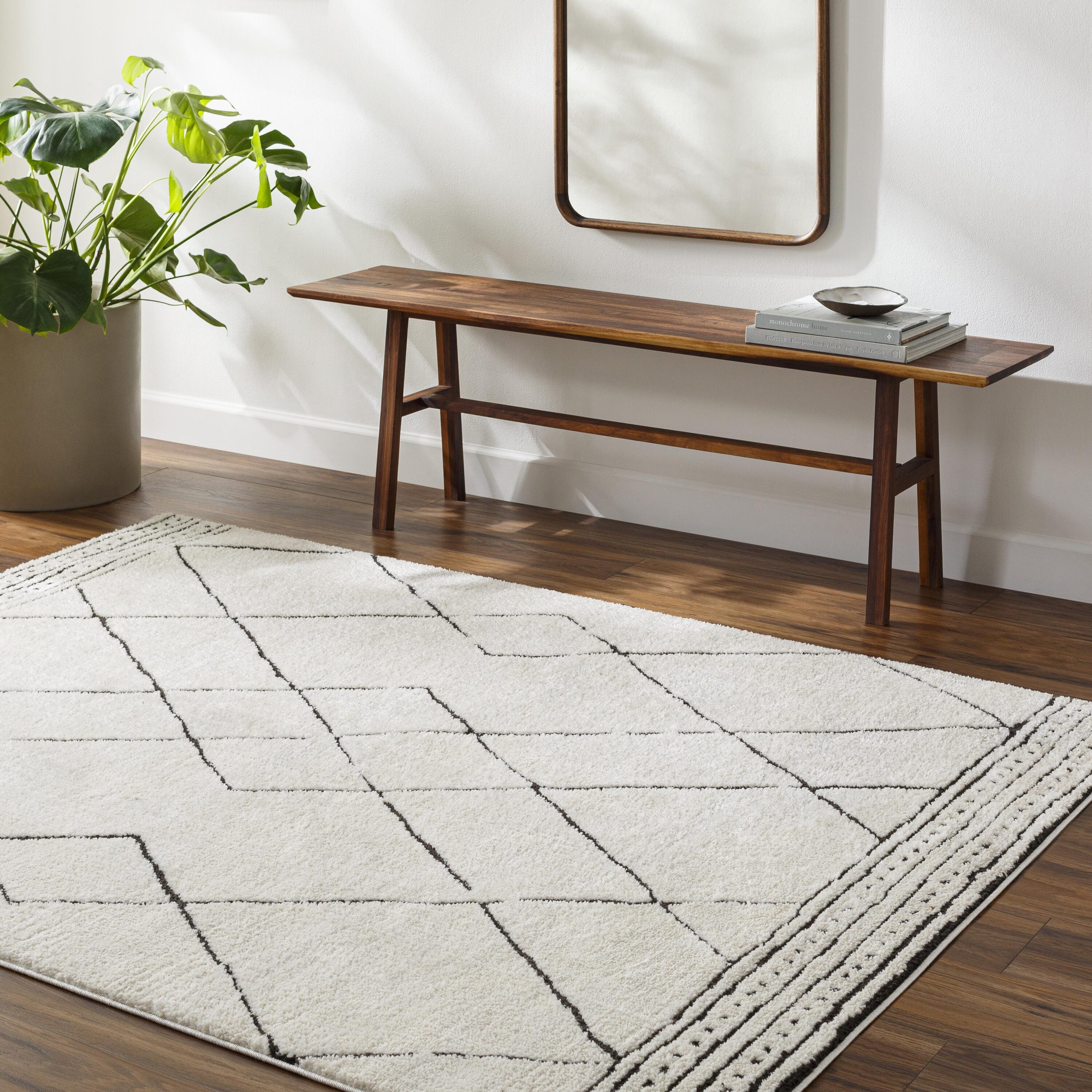 Livabliss FEU2322-537 5 x 7 (ft) Polyester Ivory, Black Rectangular Indoor Trellis Global Area rug