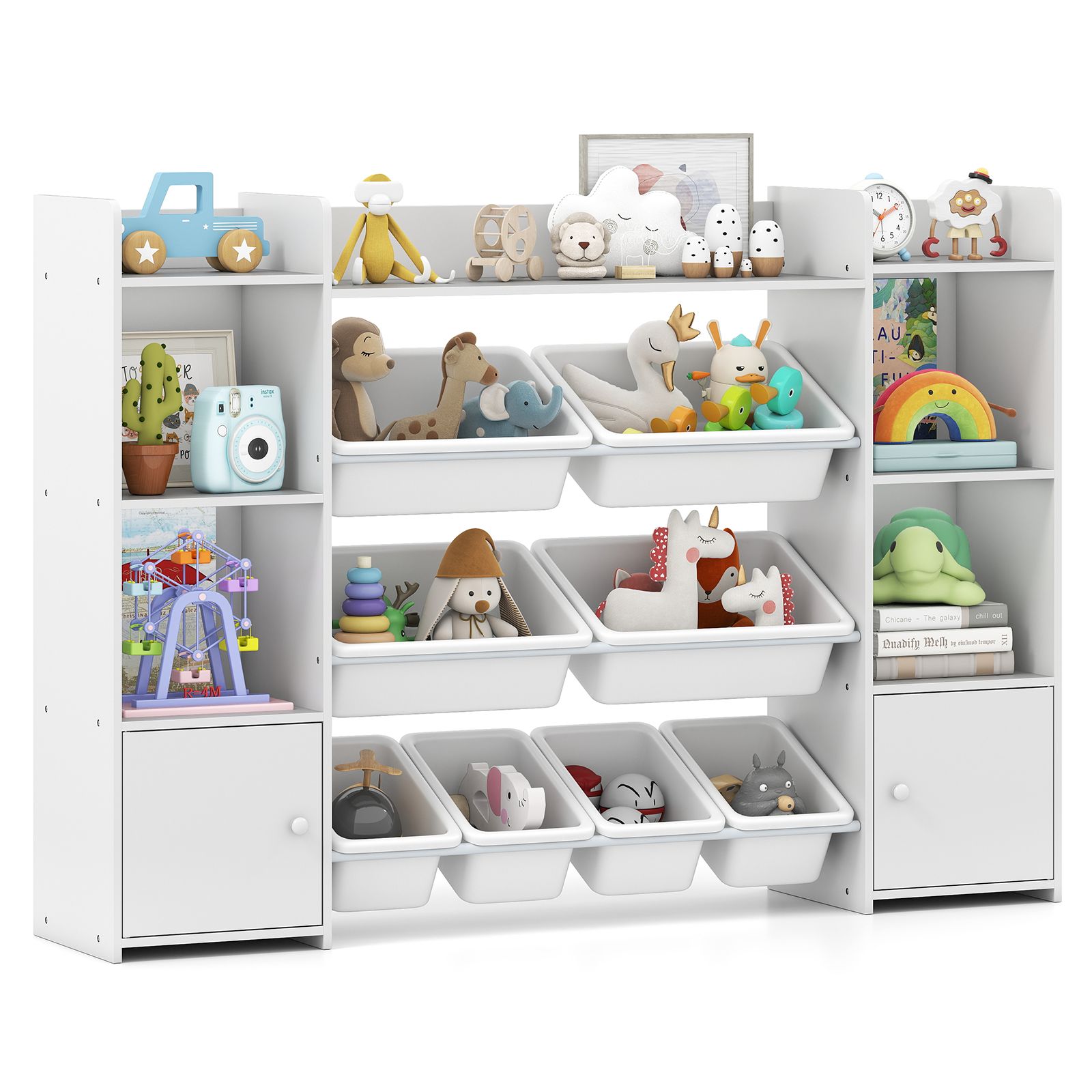 Slickblue - Kids Toy Storage Organizer with Open Compartment Single Door cabinet and Removable Bi...