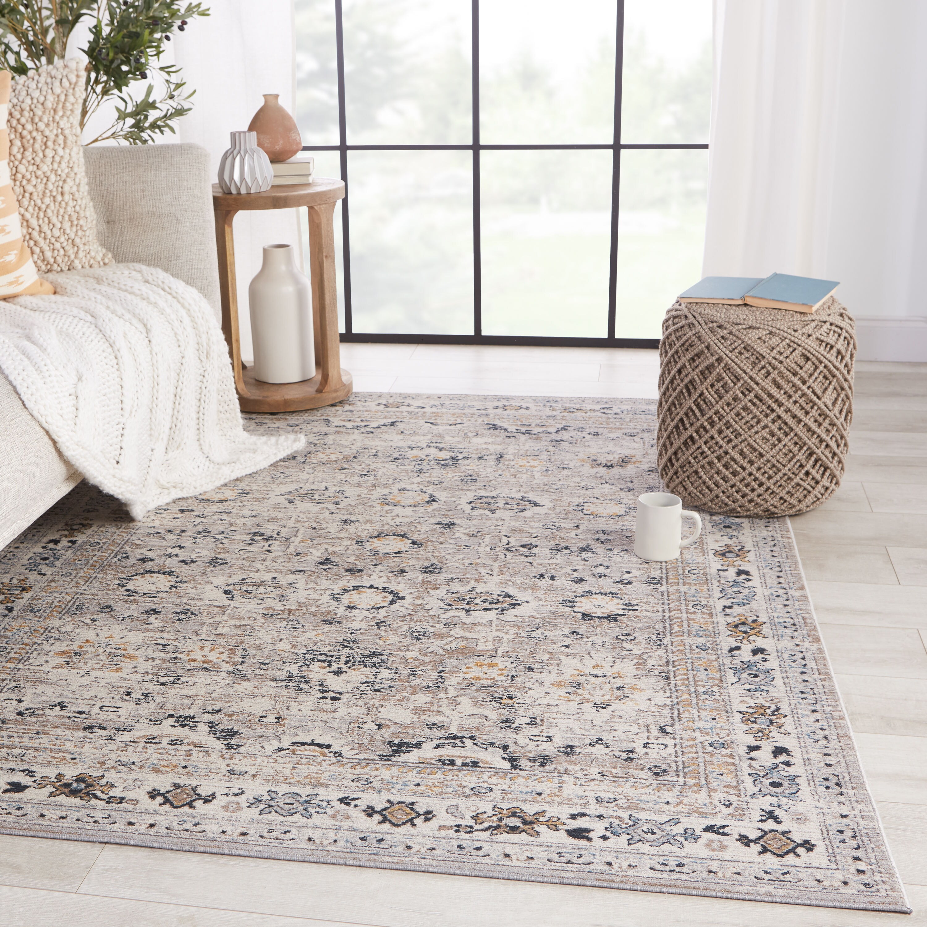 Jaipur Living RUG150147 Byzantine 9 X 13 Gray/Dark Blue Indoor Border Oriental Area Rug