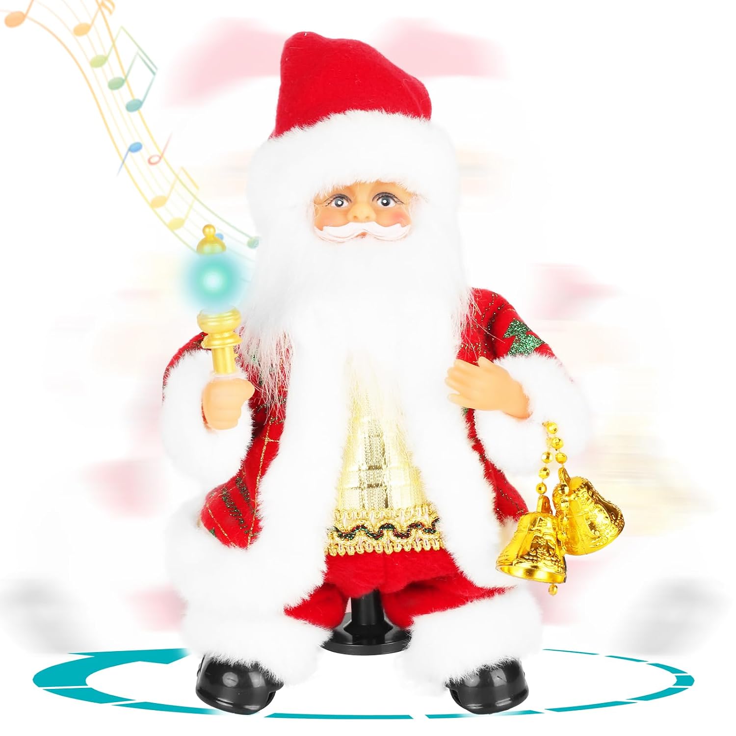 SdeNow Animated Dancing Santa Claus Figure with Music Sings Jingle Bells Spins on Pulleys Light-Up Hand Battery-Operated Indoor Christmas Decoration