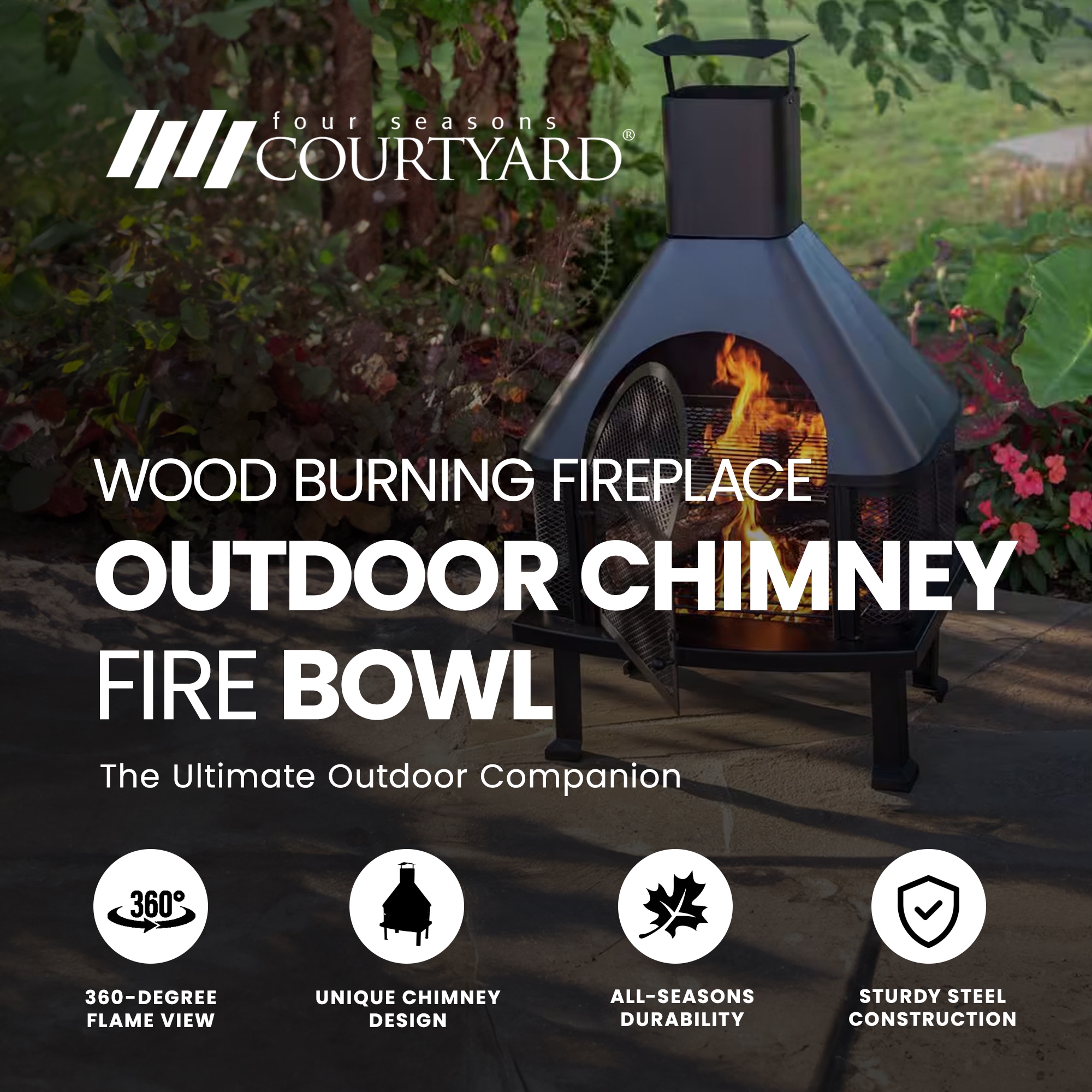 Black Steel Free-Standing Wood Burning Chimenea Fire Pit