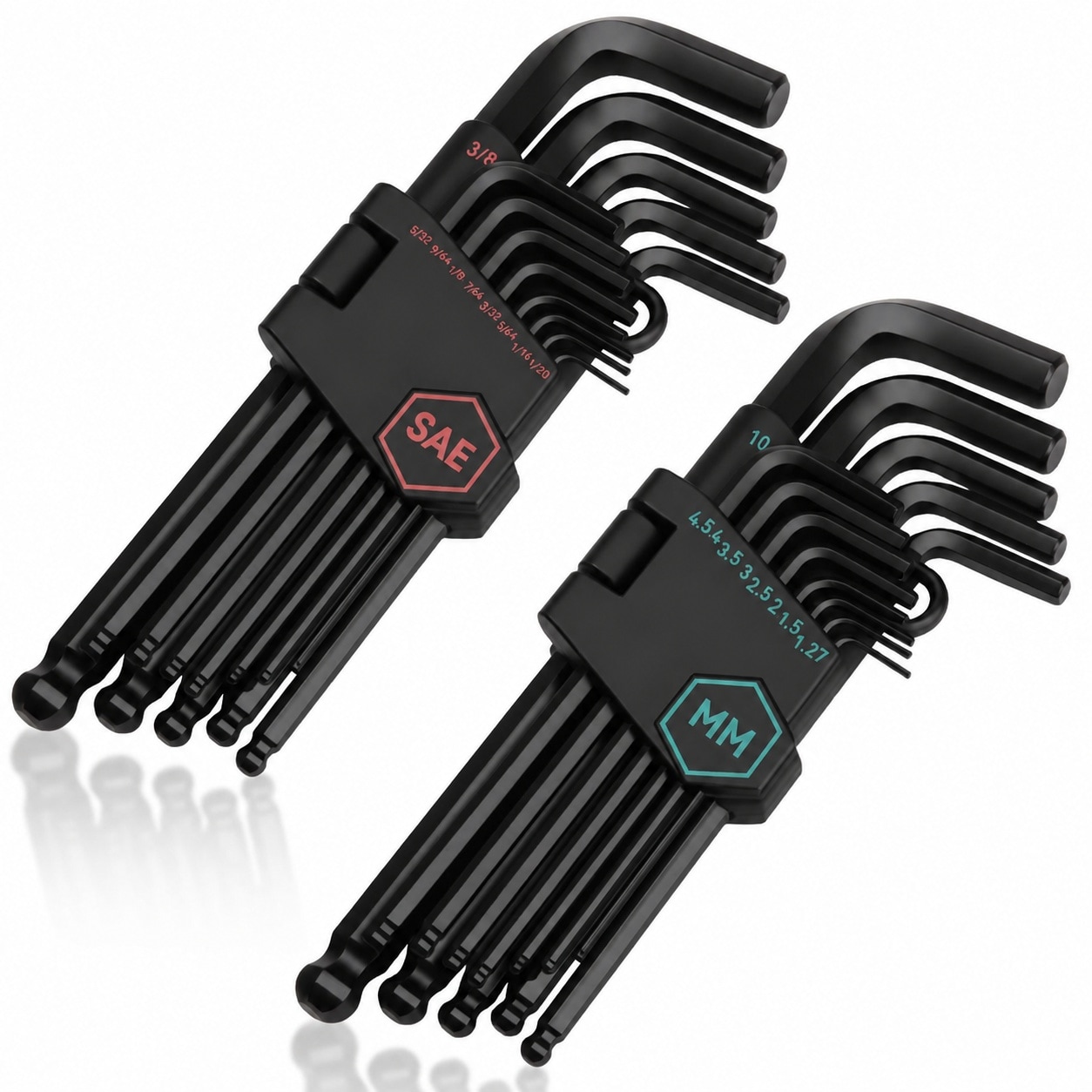 DYRCJ  26 Pieces Metric SAE Size Hex Key Allen Wrench Set with Ball End 1 27 10 MM 1 20 3 8 Inch Long Arm Ball Design Chrome Vanadium Steel