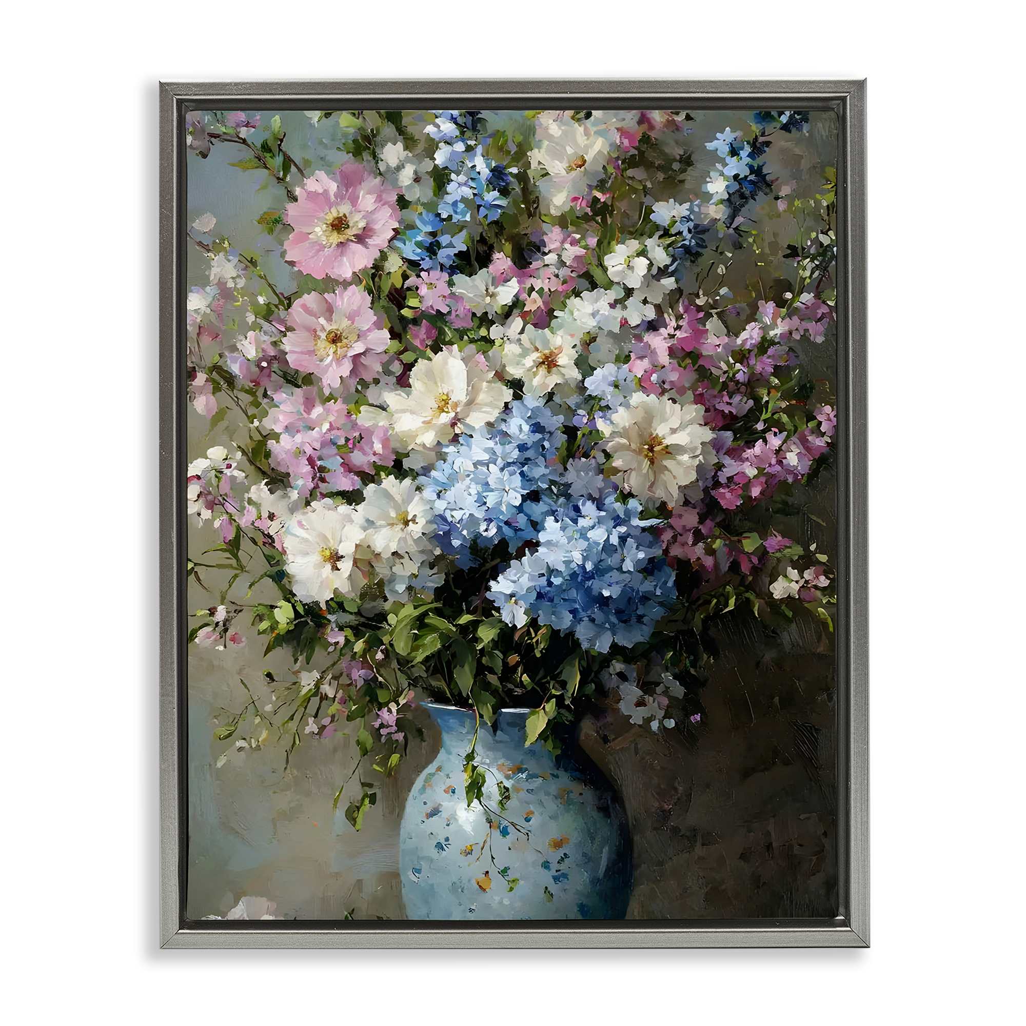 Stupell Industries BT-749-FFL-16X20 Traditional Cool Tone Bouquet Gray Framed Floater Canvas Wall Art By Franklyn Gregory 17 x 21
