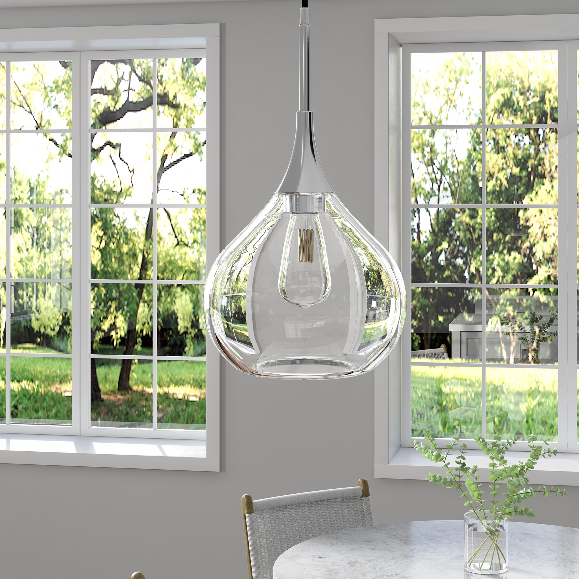 Hailey Home PD0623 Ida Polished nickel Transitional Clear glass Drum Medium Hanging Pendant light