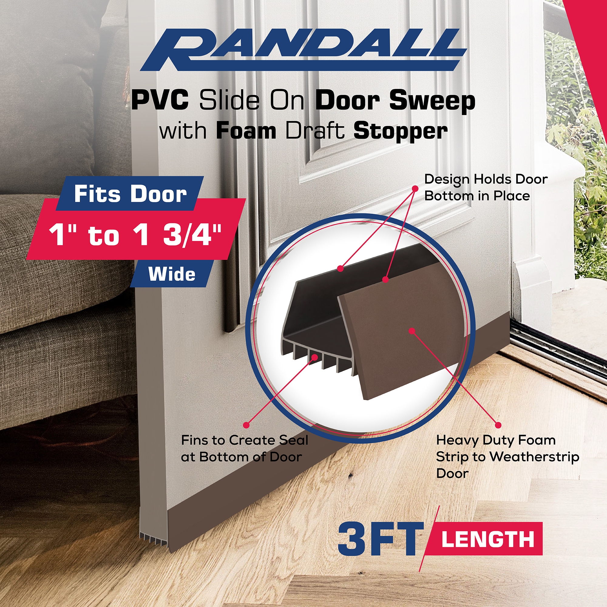 Randall Manufacturing Co., Inc PVC Slide-On Door Sweep with Foam Draft ...