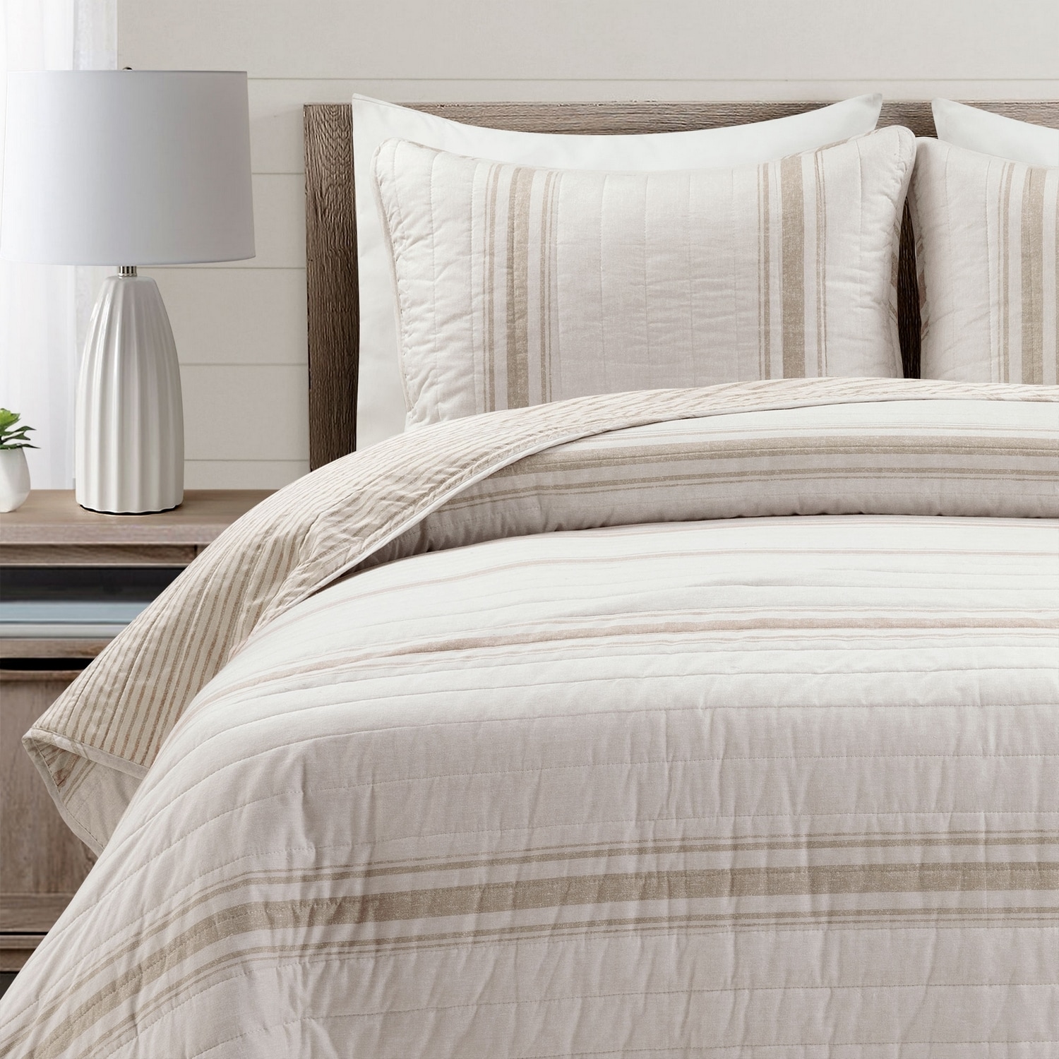 Neutral Full Cotton Reversible Quilt Bedding Set