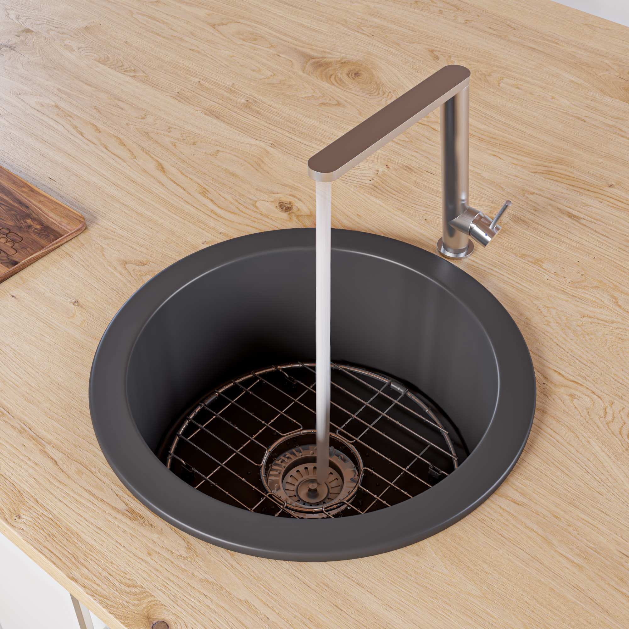 ALFI ABF1818R-BM Black Matte Round 18-in x 18-in Undermount / Drop In Fireclay Prep Sink