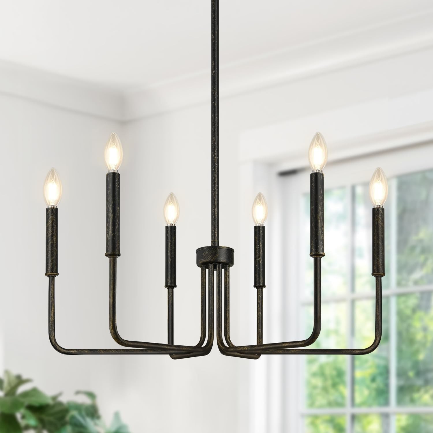 Slagawa  6-Light Rustic Black Chandelier Antique Farmhouse Candle Pendant Light for Dining Room Living Room Foyer and Bedroom