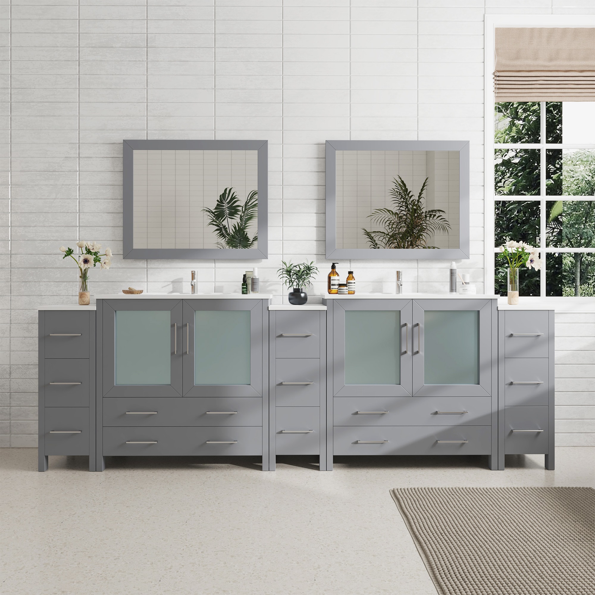 Vanity Art VA3036-108G Brescia 103-in Grey Undermount Double sink Bathroom Vanity with White Ceramic Top (Mirror Included)