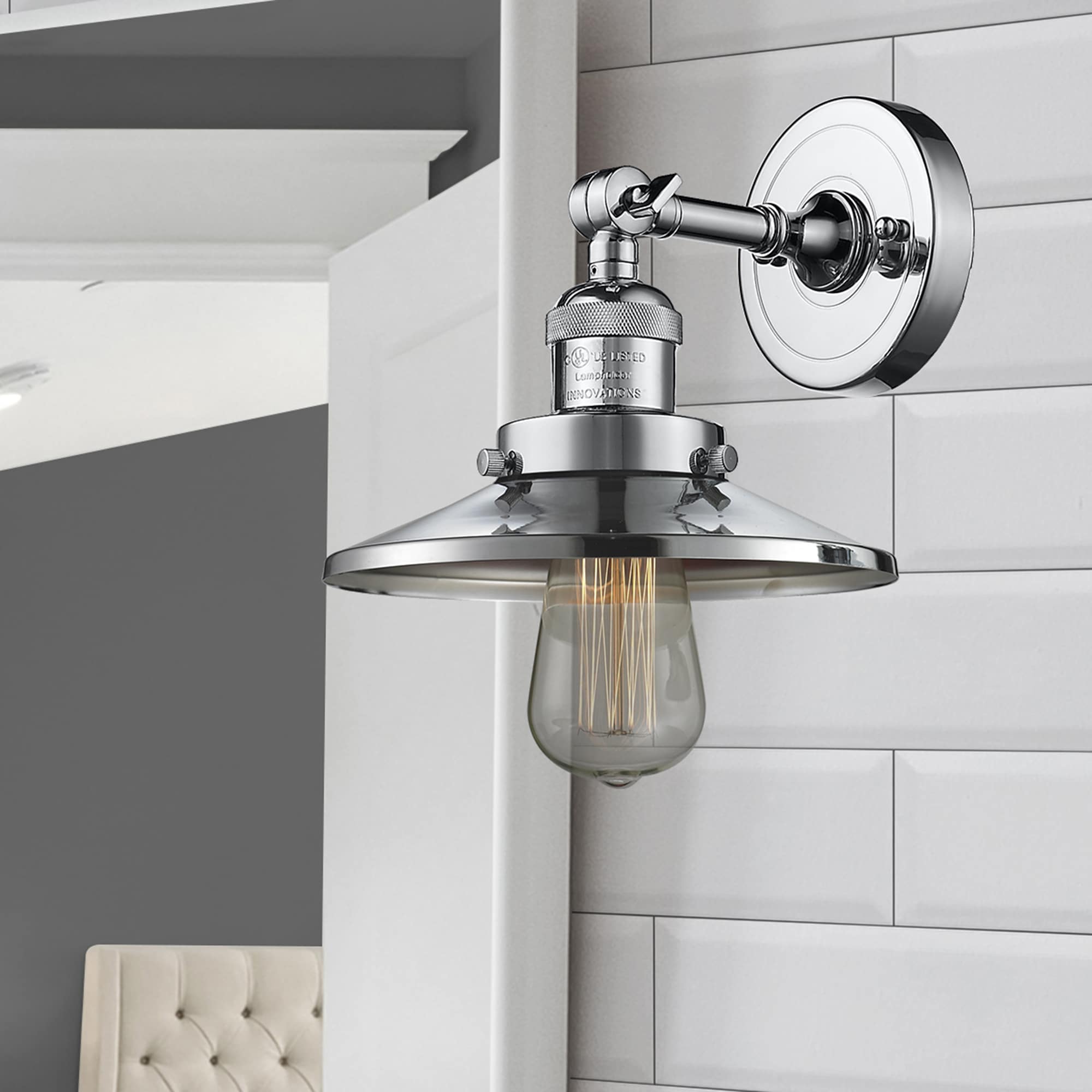 Innovations Lighting 203-PC-M7 Railroad 8-in W 1 -Light Polished Chrome Wall Sconce