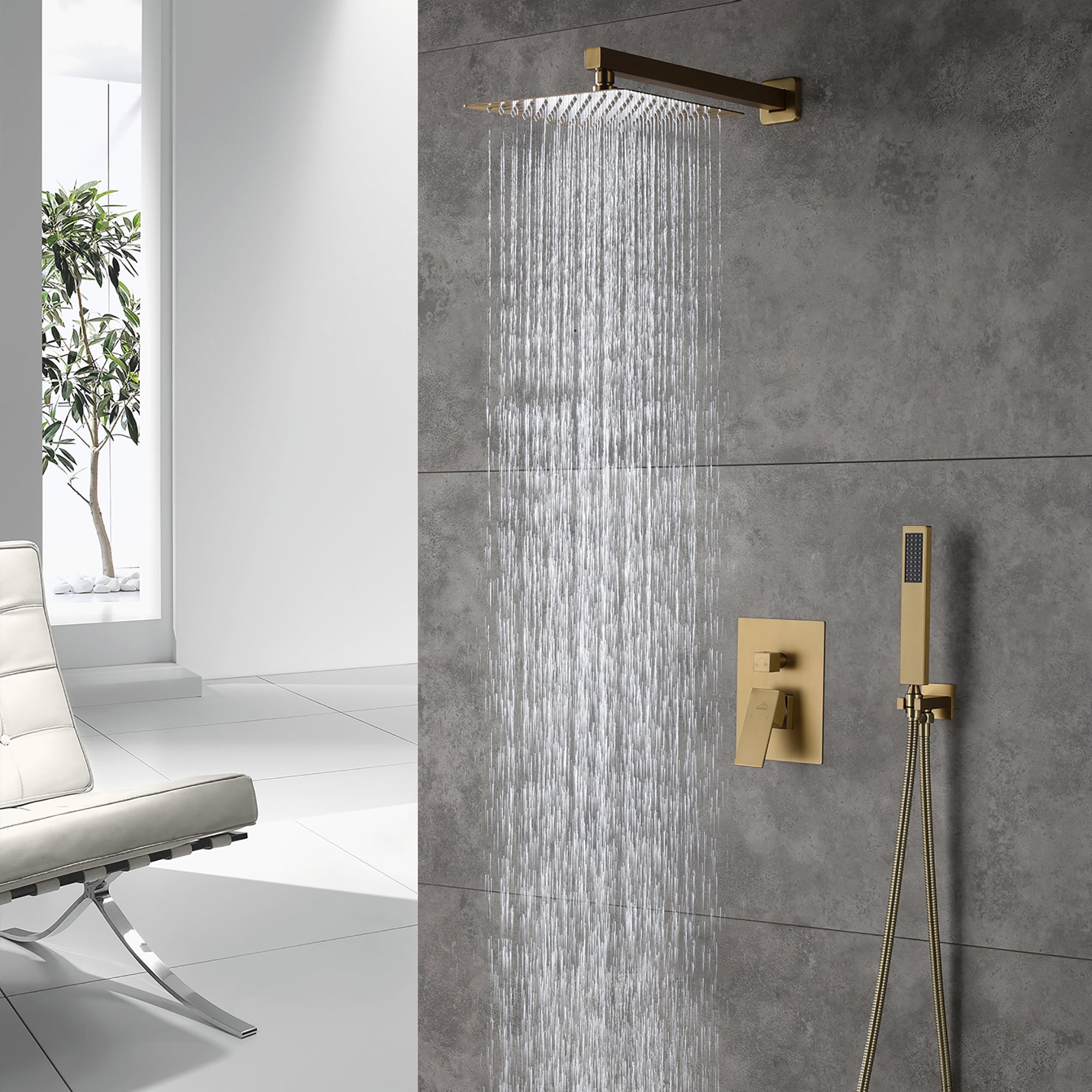 CASAINC Brush Gold 10-in Waterfall Built-In Shower Faucet System with 2 ...