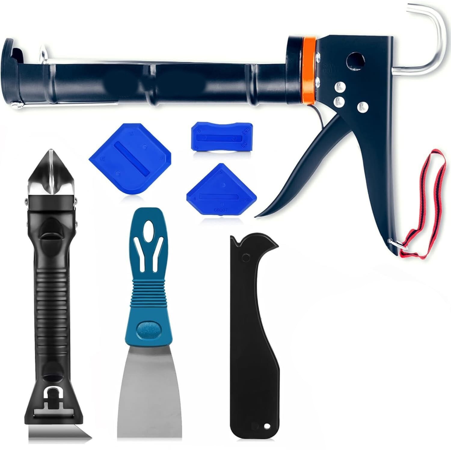 OGETFUUR Black Caulking Gun Kit with Caulk Remover Tool for Kitchen Bathroom Window Sink Joint All in One with Gift Box
