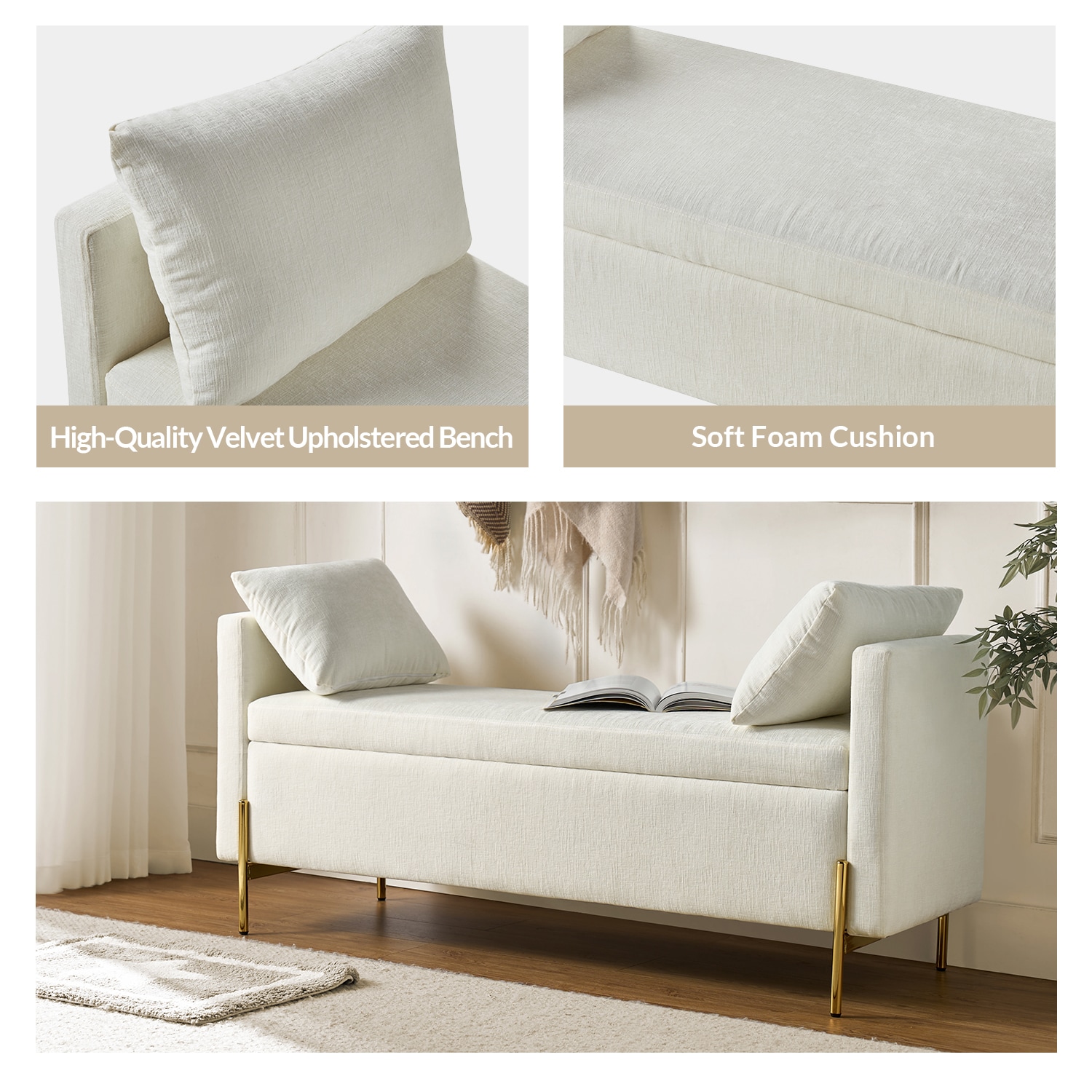 14 Karat Home BEM0876-IVY bench - View #5