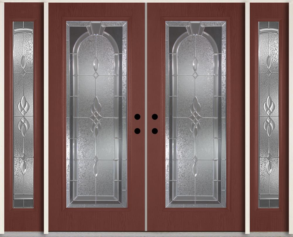 RELIABILT LO911193 Hampton 96-in x 80-in x Fiberglass Full lite Right-hand inswing Wineberry Stained Prehung Double Front Door with Sidelights Insulating core