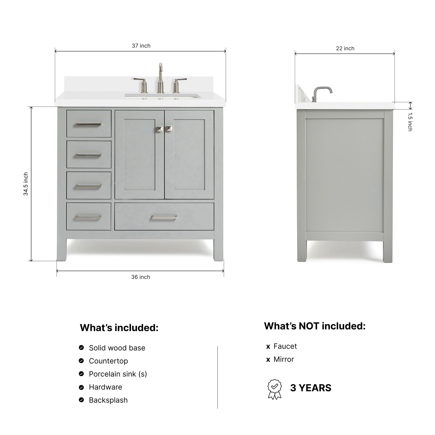 ARIEL A037SRWQRVOGRY Bath-Vanity-Combo - View #3