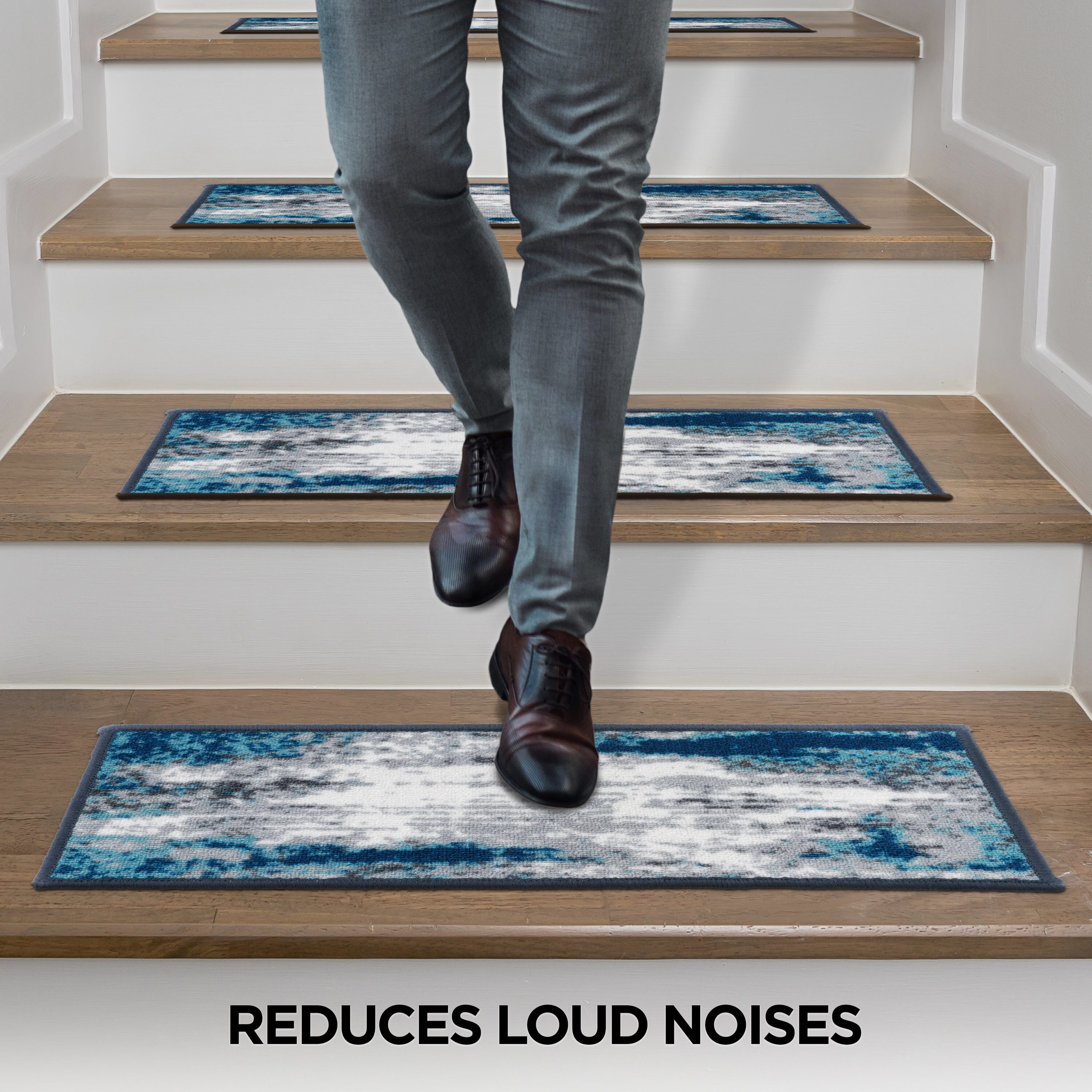 Blue and Gray Abstract Non-Slip Stair Treads Set of 4