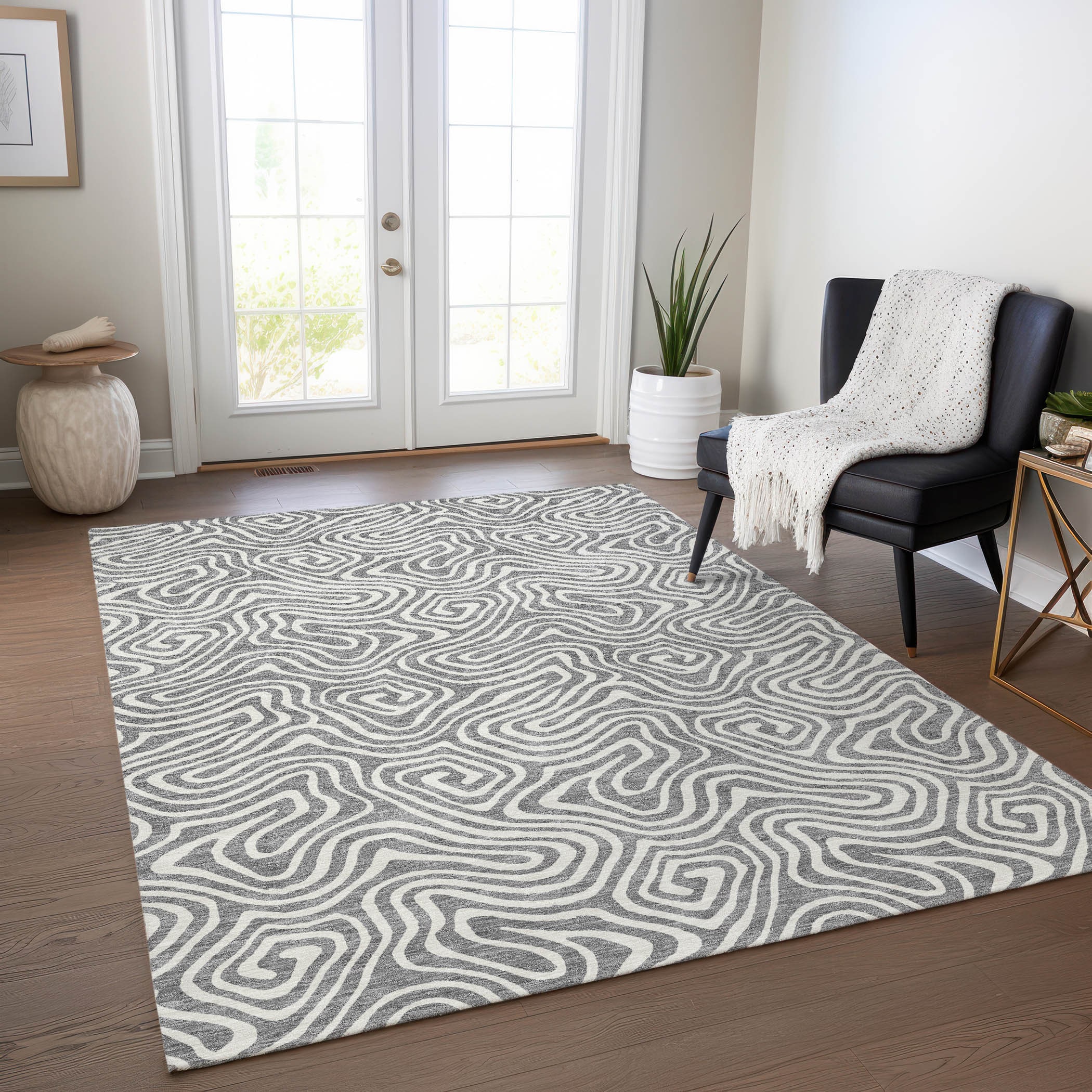 Addison Rugs ACN1030GY3X5 Chantille ACN1030GY 3 x 5 (ft) Polyester Gray Rectangular Indoor/Outdoor Geometric Machine washable Area rug