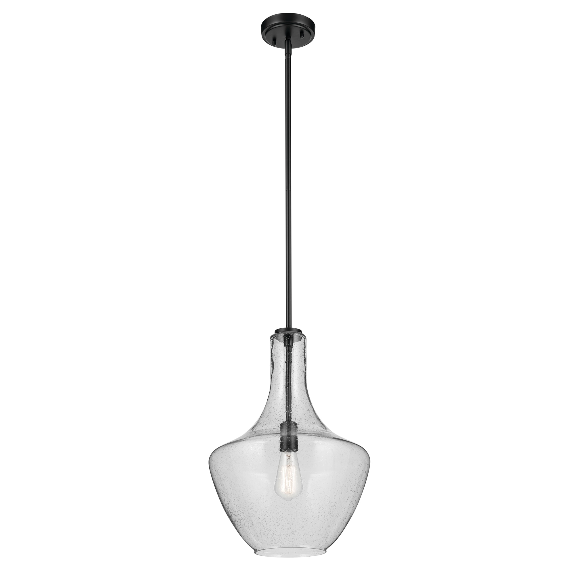 Kichler 42046BKCS Everly 1 -Light Black Modern/contemporary Seeded glass Teardrop Medium Hanging Pendant light
