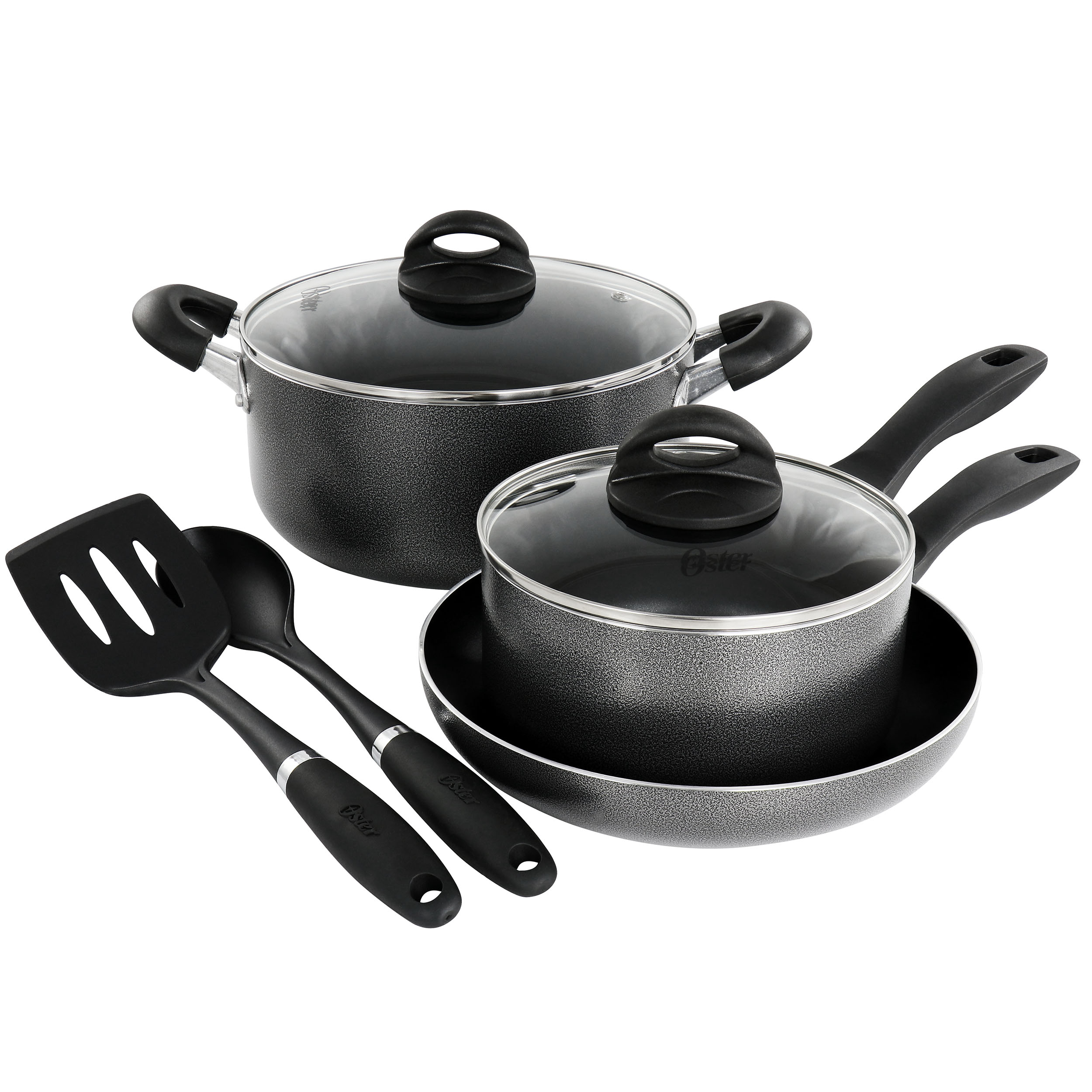 Oster  Clairborne 7 Piece Non Stick Aluminum Cookware Set in Granite Grey