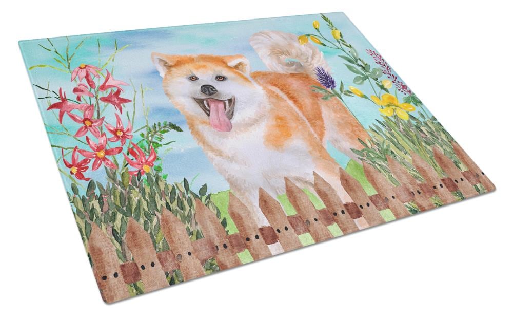 Caroline's Treasures CK1265LCB Springtime Dog 11.25-in L x 15.75-in W Glass Cutting Board