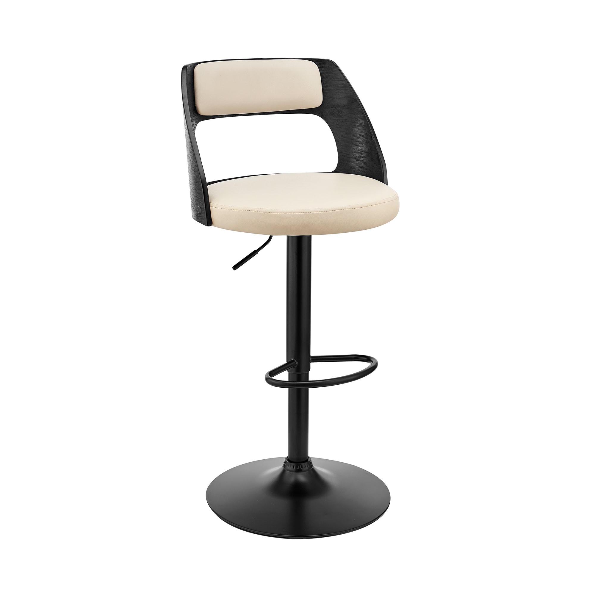Armen Living LCPQBABLCR Matte Black 25.0-in H Adjustable Height Counter height Square seat Upholstered Swivel Wood Bar Stool and Back