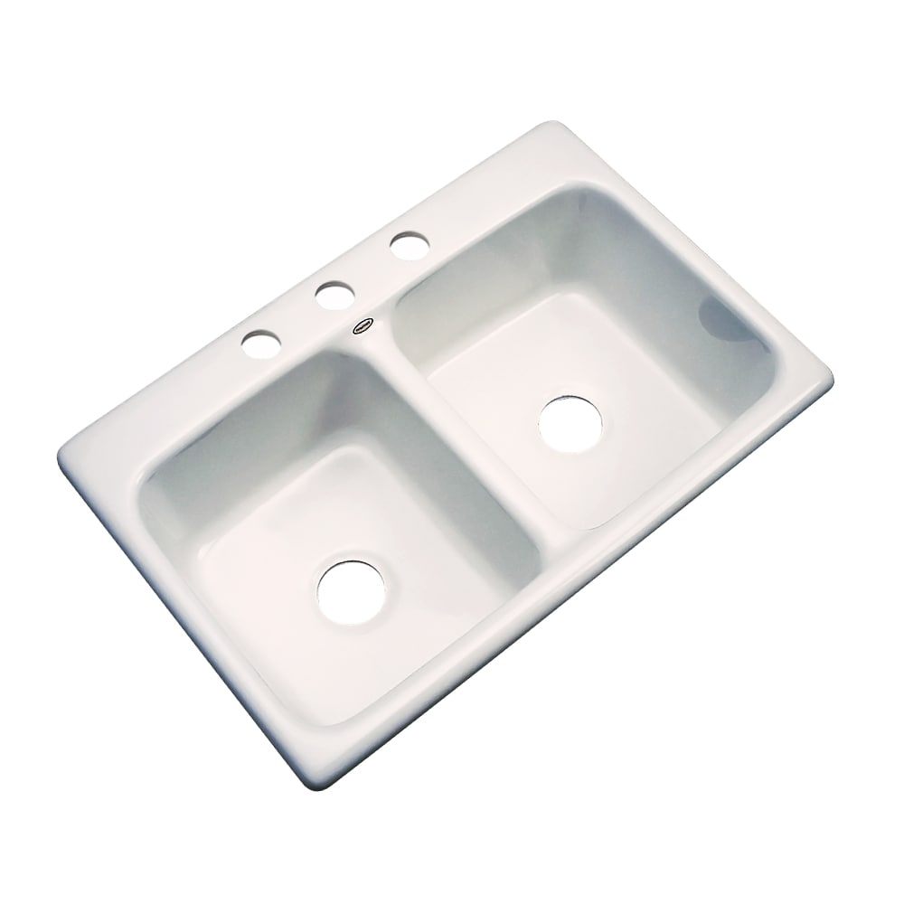 Dekor 50301 Master Drop-in 33-Inches x 22-Inches Bone Acrylic Double equal bowl 3-Hole