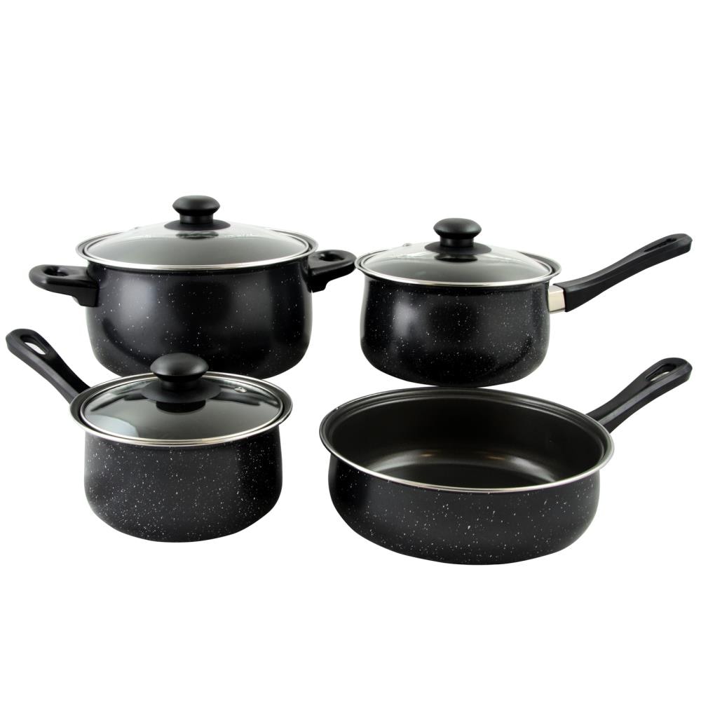 Gibson Home Plaza Café Forged Aluminum 7 Piece Healthy Ceramic Interior w/ Bakelite Handles Pots and Pans Cookware Set – Black